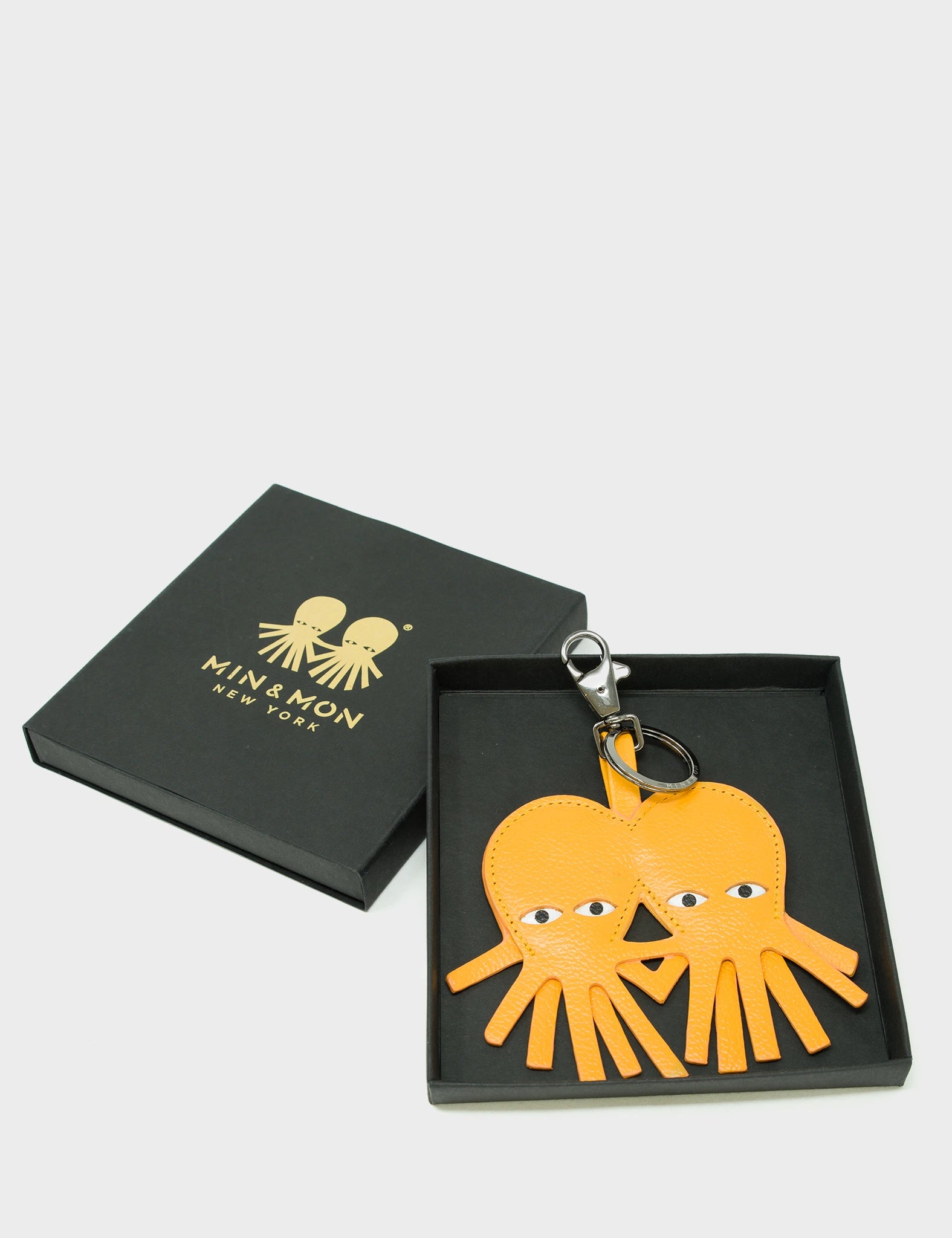 Octopus Twins Charm - Marigold Leather Keychain - Box