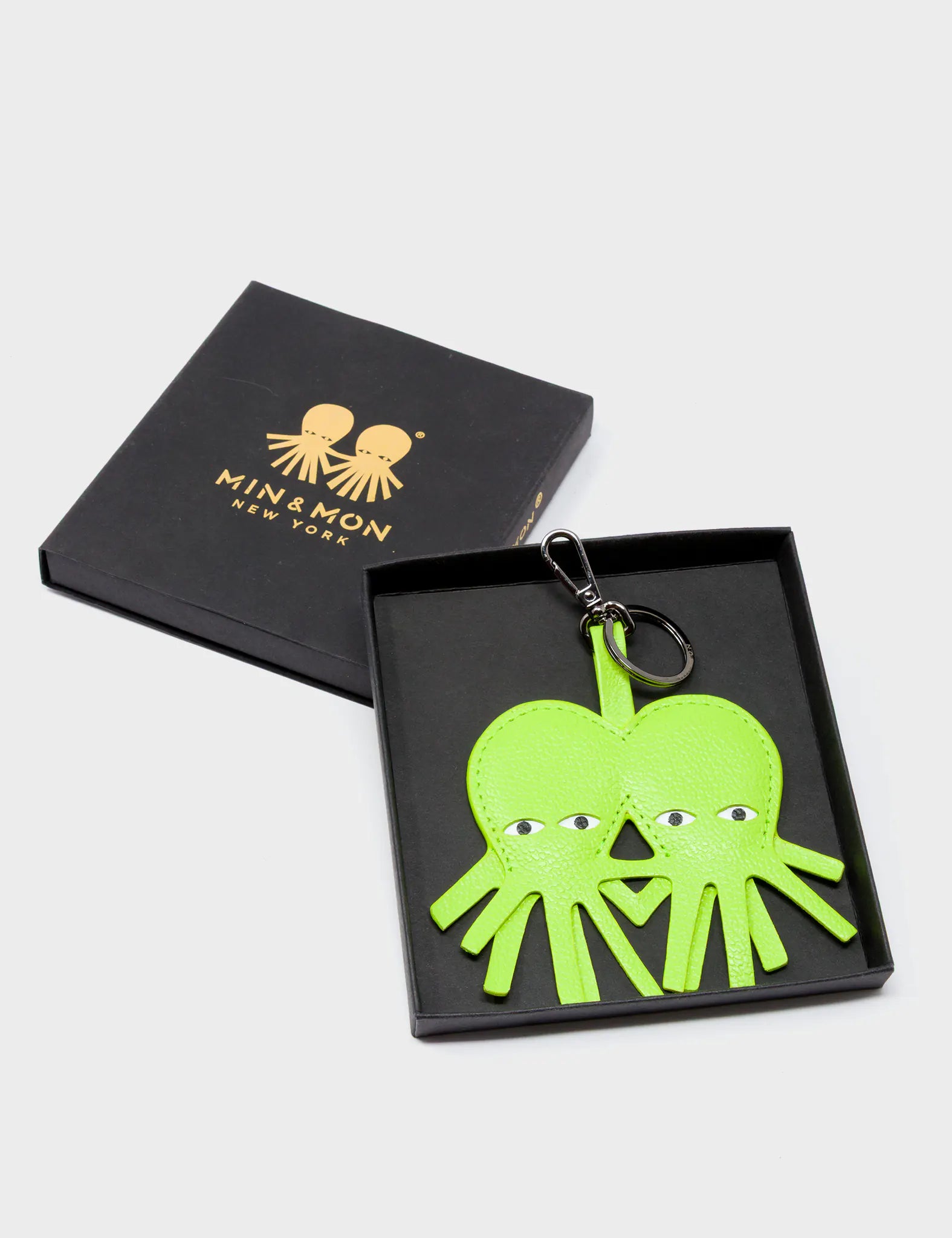 Octotwins Charm - Sharp Green Leather Keychain - package