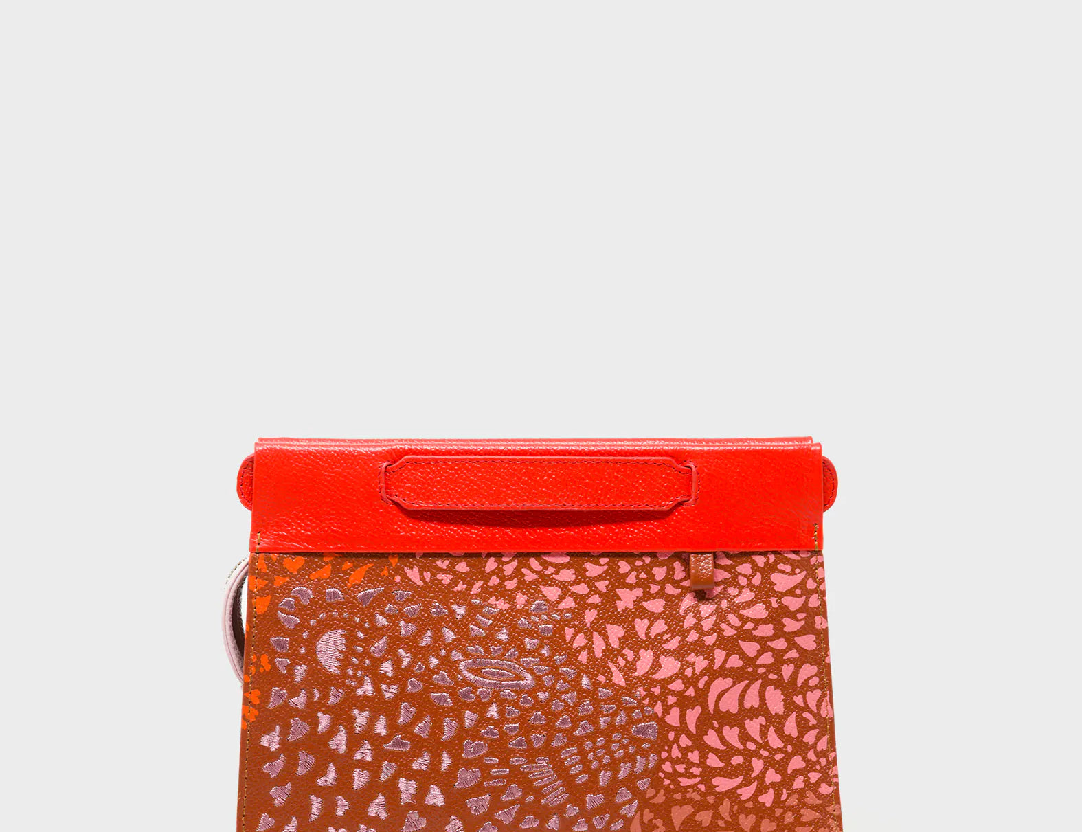 Vali Crossbody Baked City Brown and Fiesta Red Leather Bag - Retro Tiger Embroidery - Front View