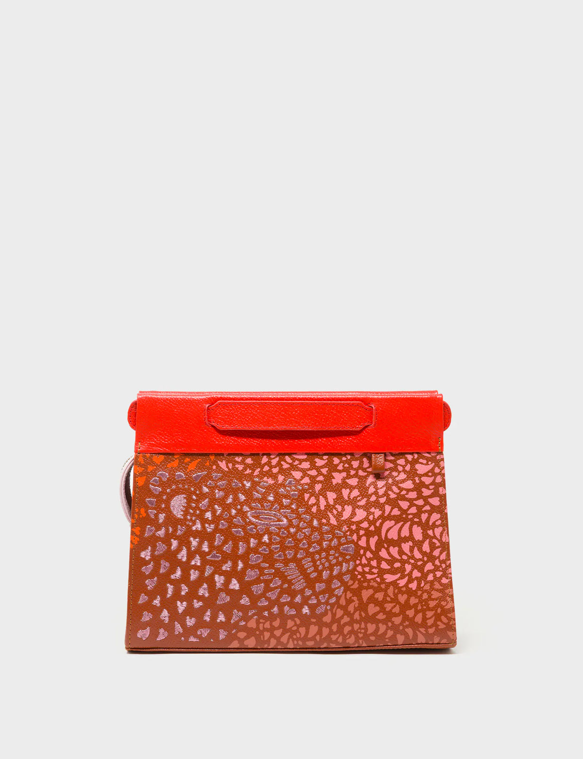 Vali Crossbody Baked City Brown and Fiesta Red Leather Bag - Retro Tiger Embroidery - Front View