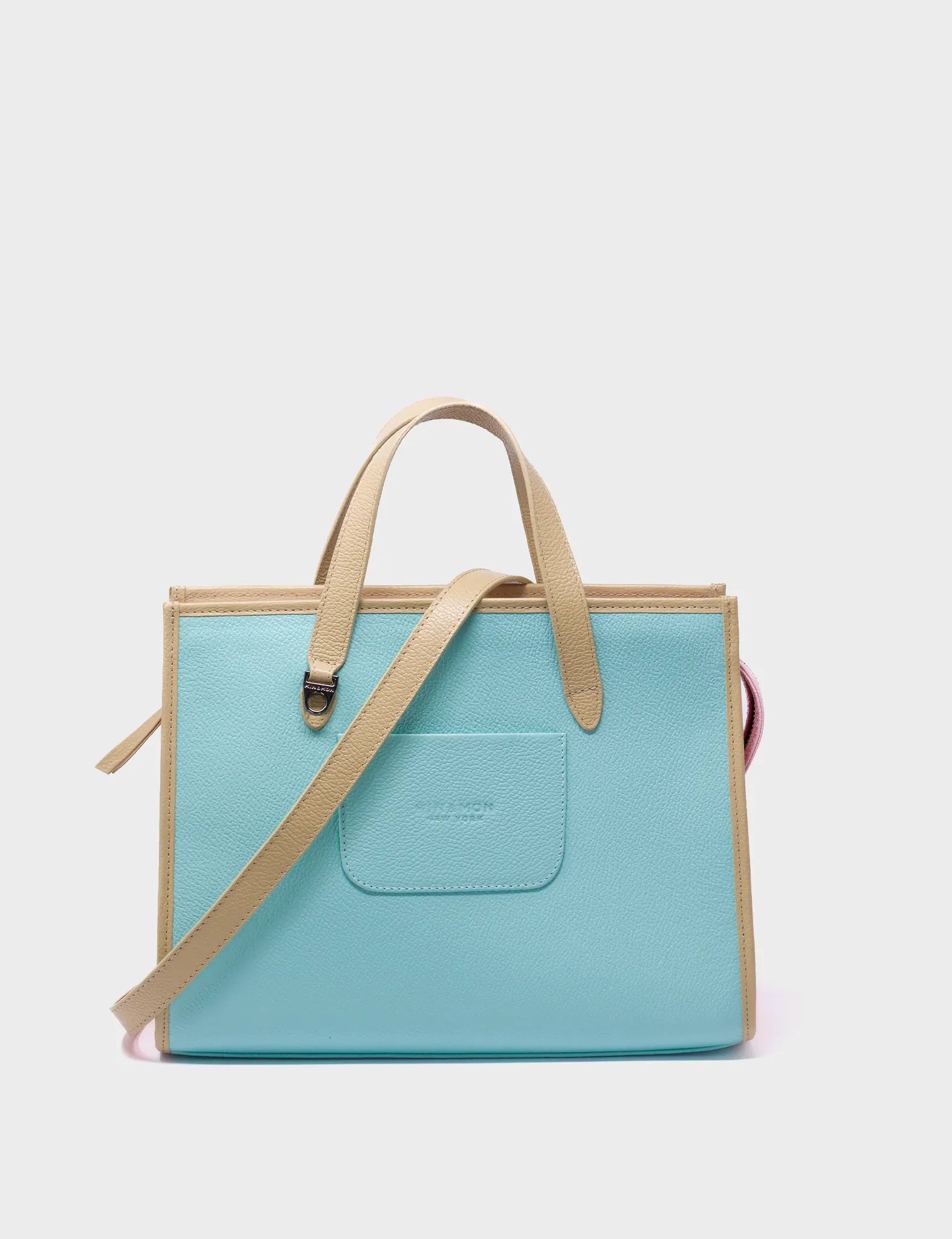 Simon Eggshell Blue Leather Medium Handbag - Retro Tiger Design - Back View