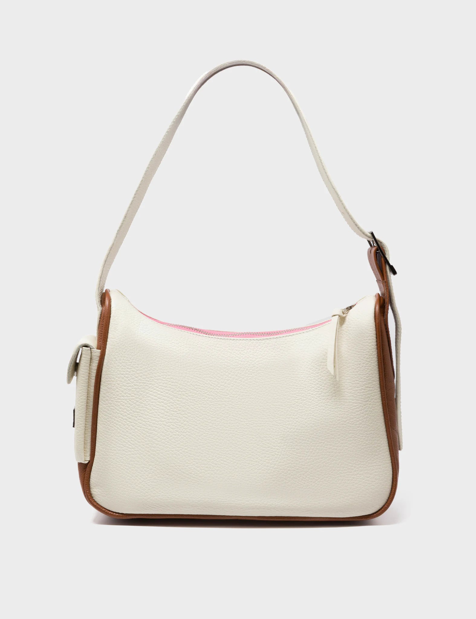 Ilan Cream Leather Hobo With Pocket - Happy Tiger Design - Back View