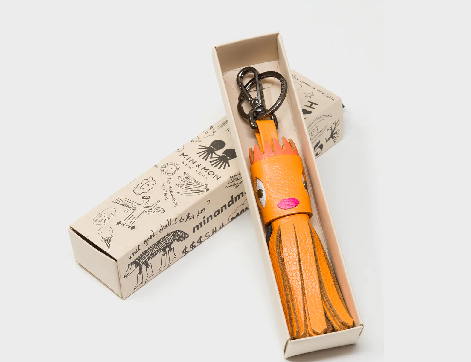Queen Callie Marie Charm - Flamingo Orange Leather Keychain - Box view