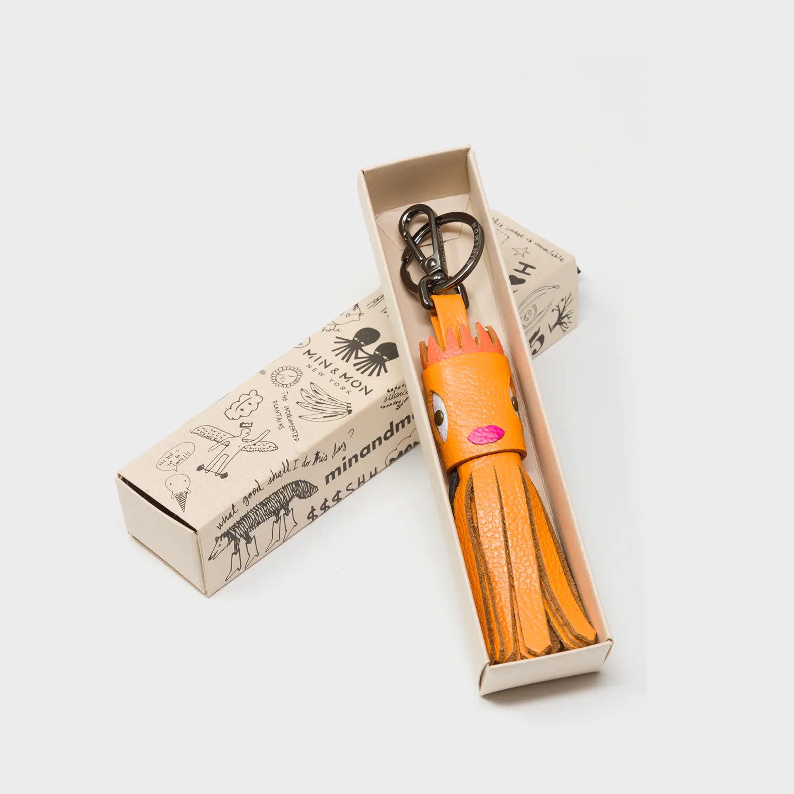 Queen Callie Marie Charm - Flamingo Orange Leather Keychain - Box view