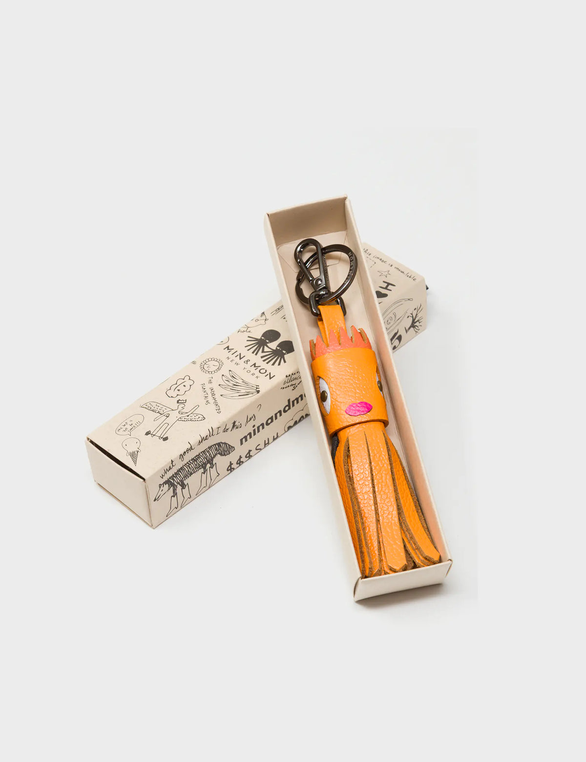 Queen Callie Marie Charm - Flamingo Orange Leather Keychain - Box view