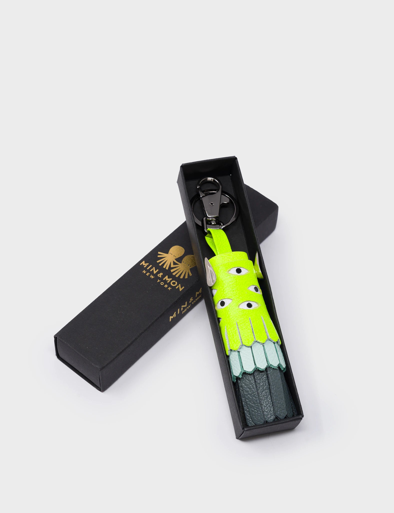 Oliver The Ox Charm - Neon Yellow Leather Keychain - Box