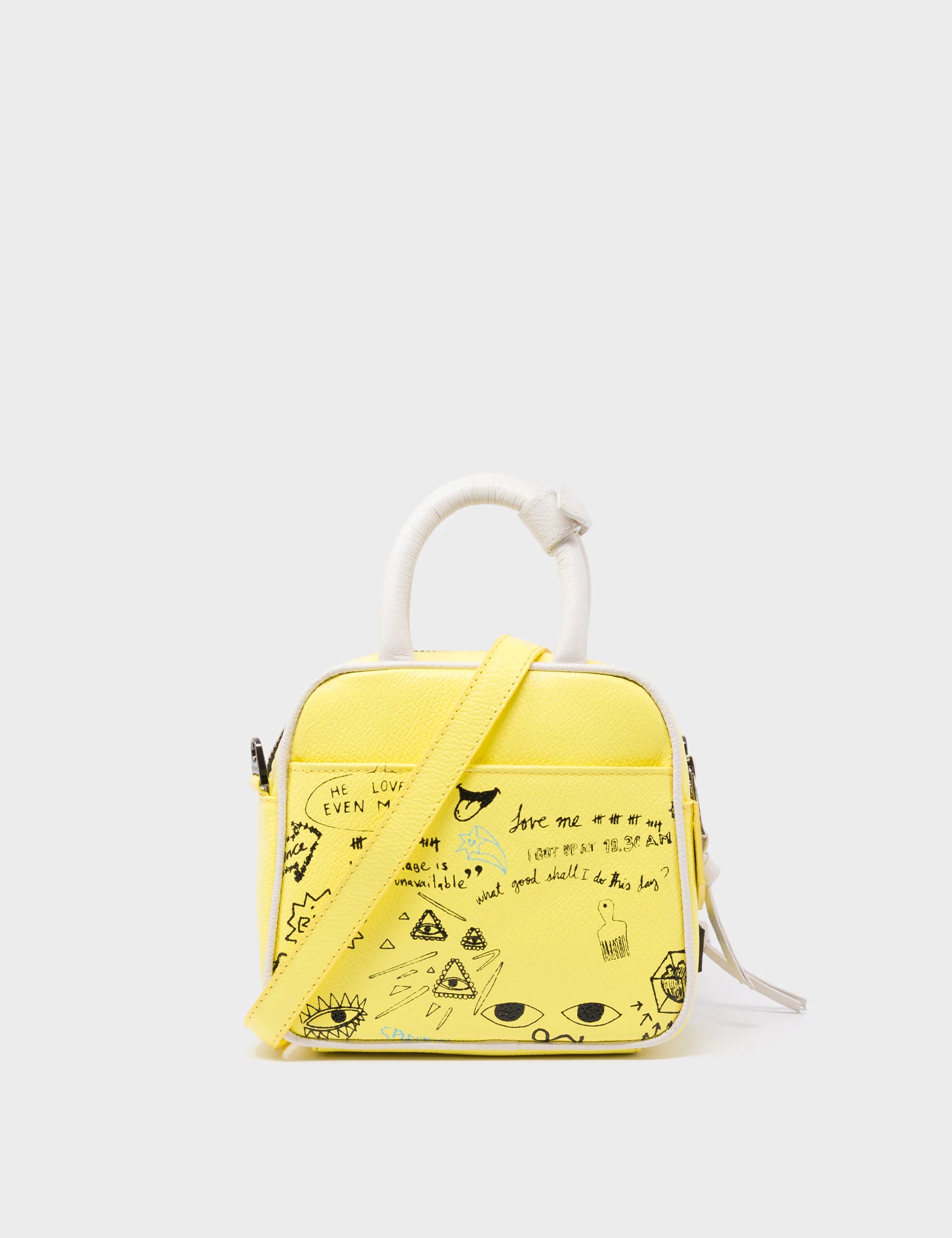 Marino Mini Crossbody Yellow Leather Bag - Graffiti Print - Back View