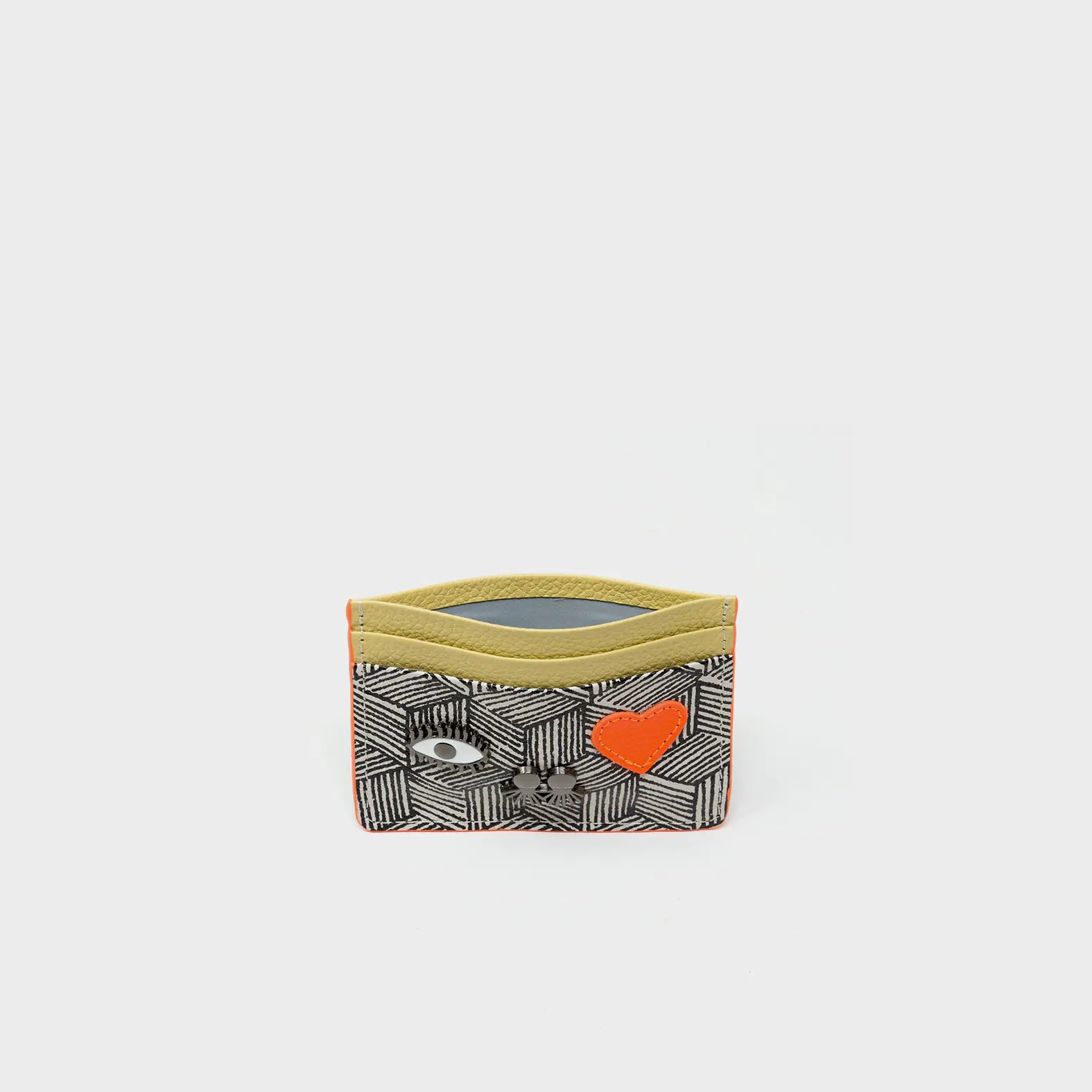 Filium Cream and Cocoon Leather Cardholder - Cubes Design - Inside View
