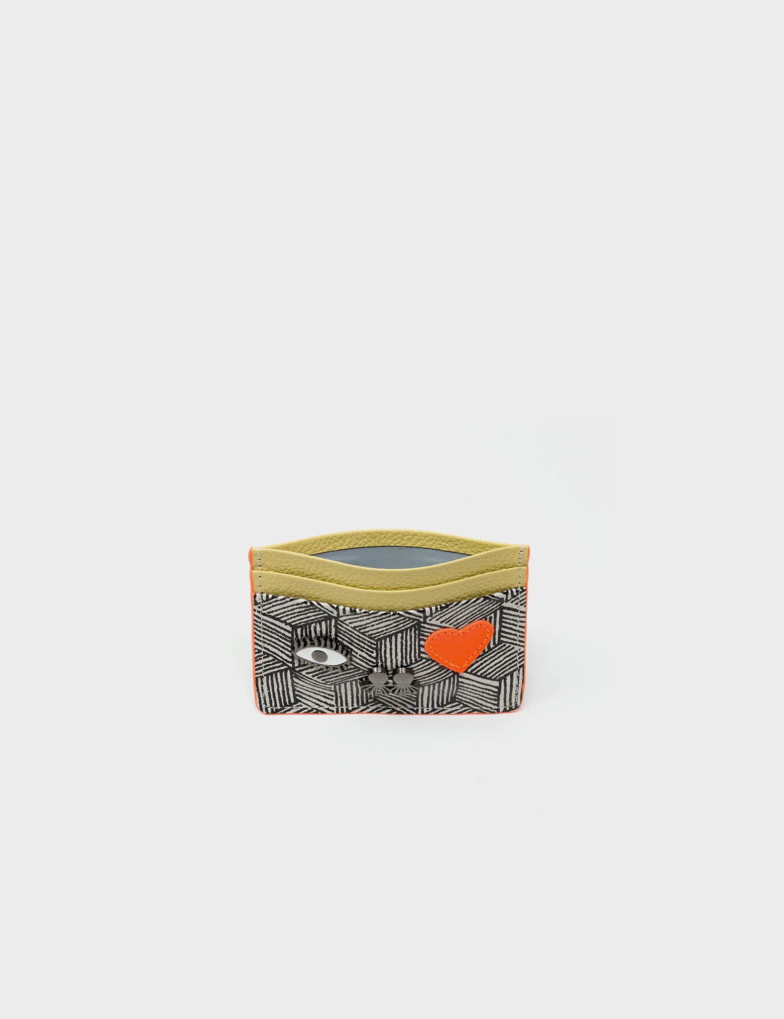 Filium Cream and Cocoon Leather Cardholder - Cubes Design - Inside View
