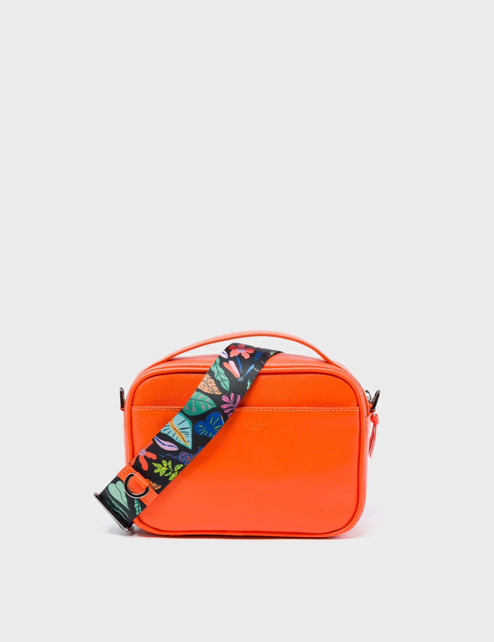 Verto Crossbody Vermillion Orange Leather Handbag - Tiger and Flowers Embroidery - Back 