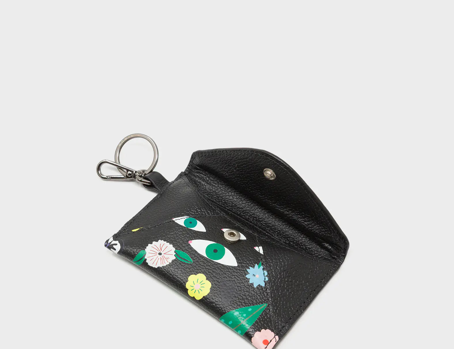 Fabian Black Leather Wallet - Floralia Print - Open