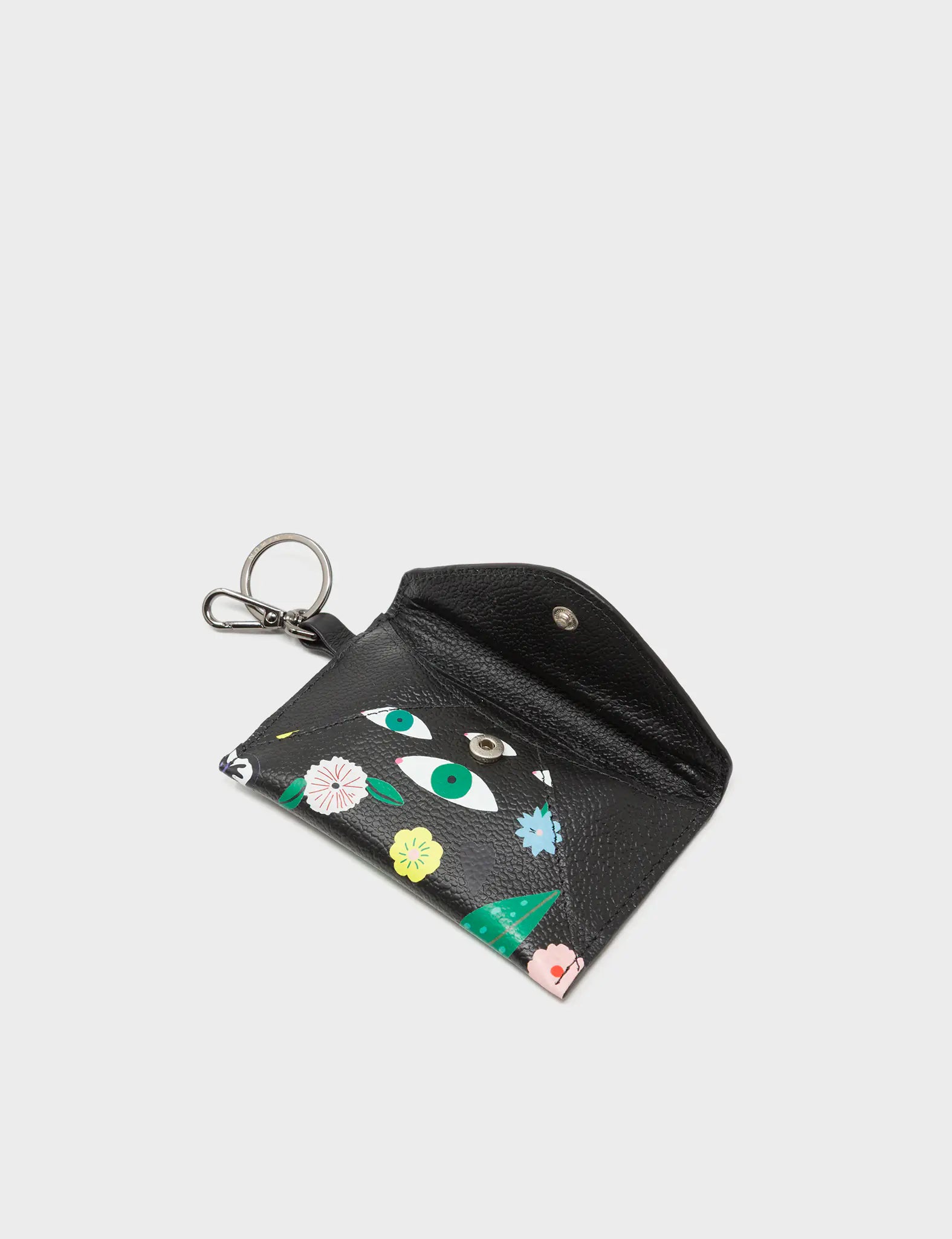 Fabian Black Leather Wallet - Floralia Print - Open