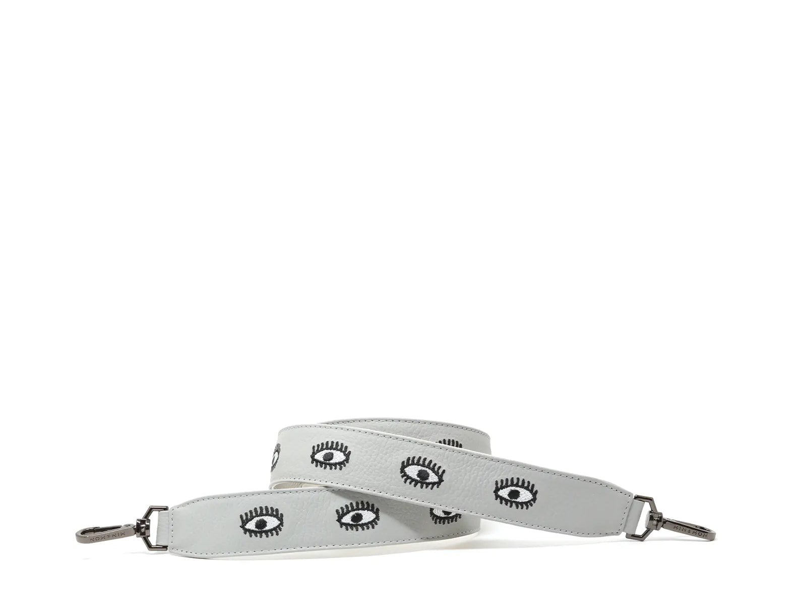 Detachable Moonwalk Gray Leather Shoulder Strap - All Over Eyes Embroidery - Main View