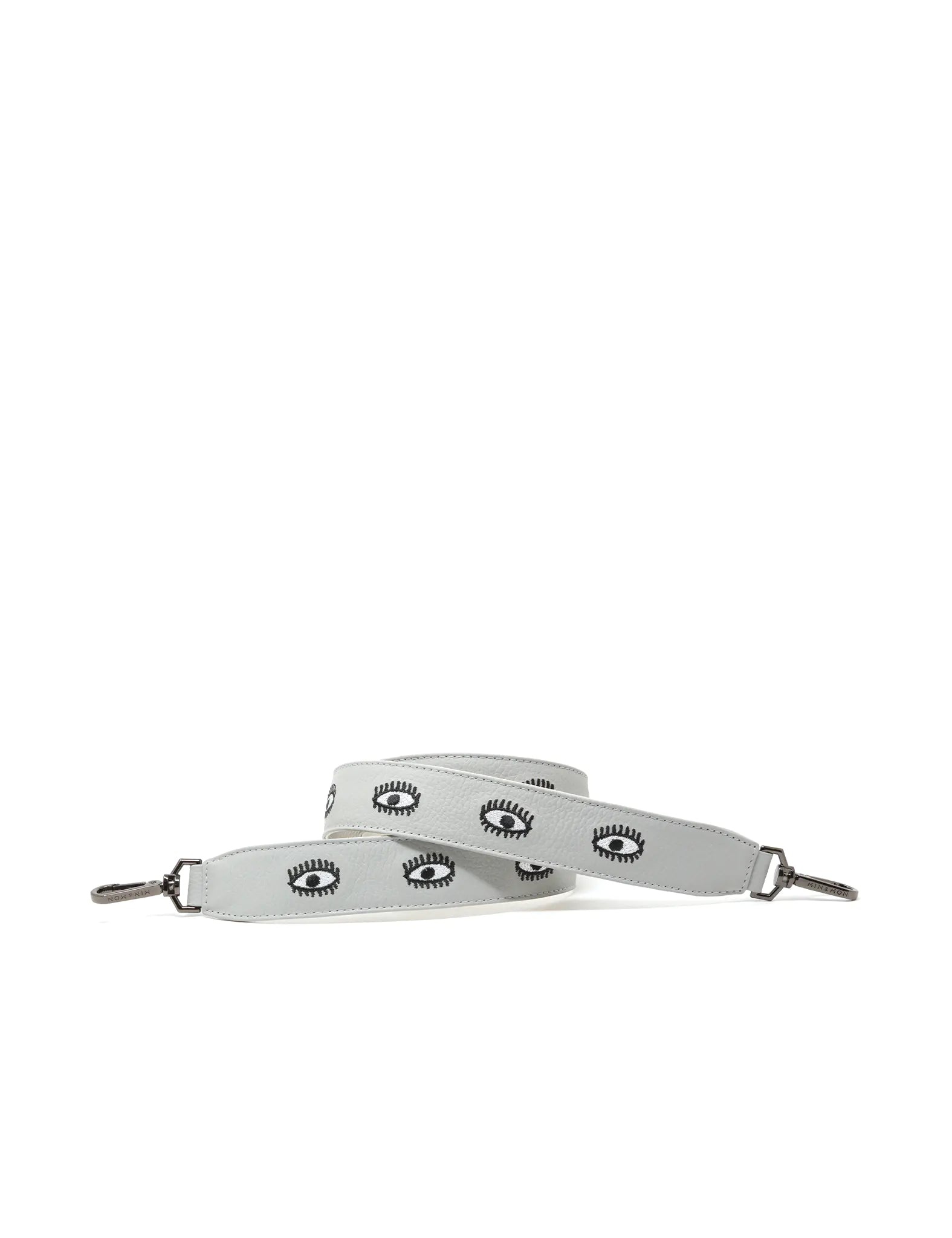 Detachable Moonwalk Gray Leather Shoulder Strap - All Over Eyes Embroidery - Main View