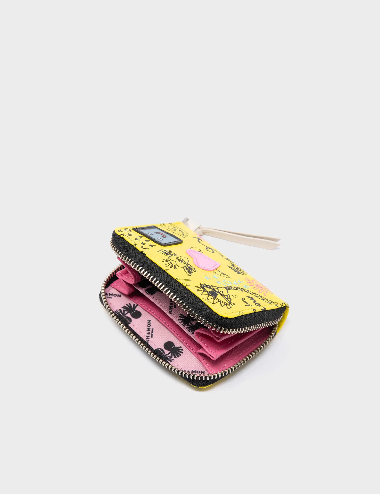 Frodo Light Yellow Leather Zip Around Wallet - Urban Doodles Design - Detail View