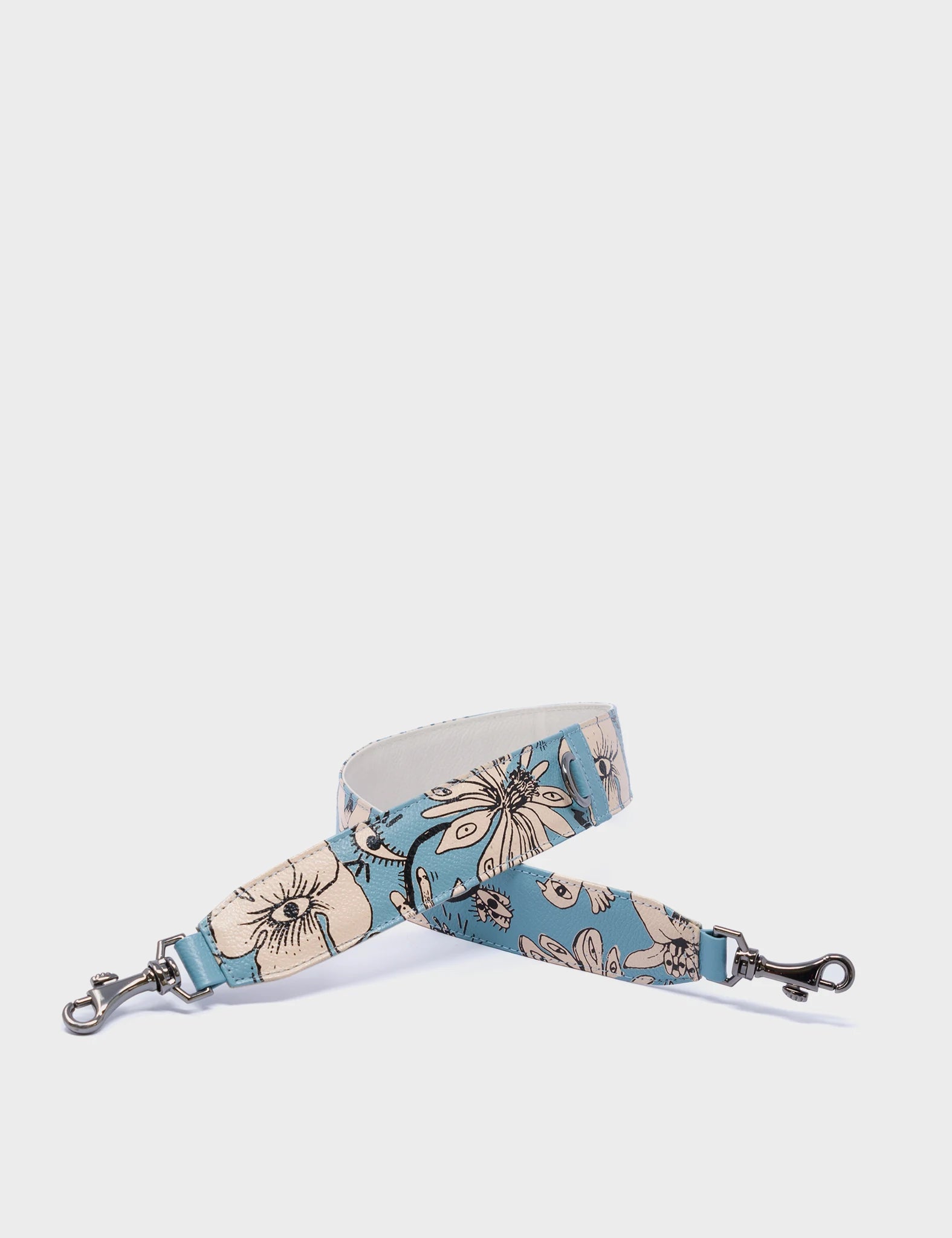 Detachable Short Cameo Blue Leather Shoulder Strap - Floral pattern - side 
