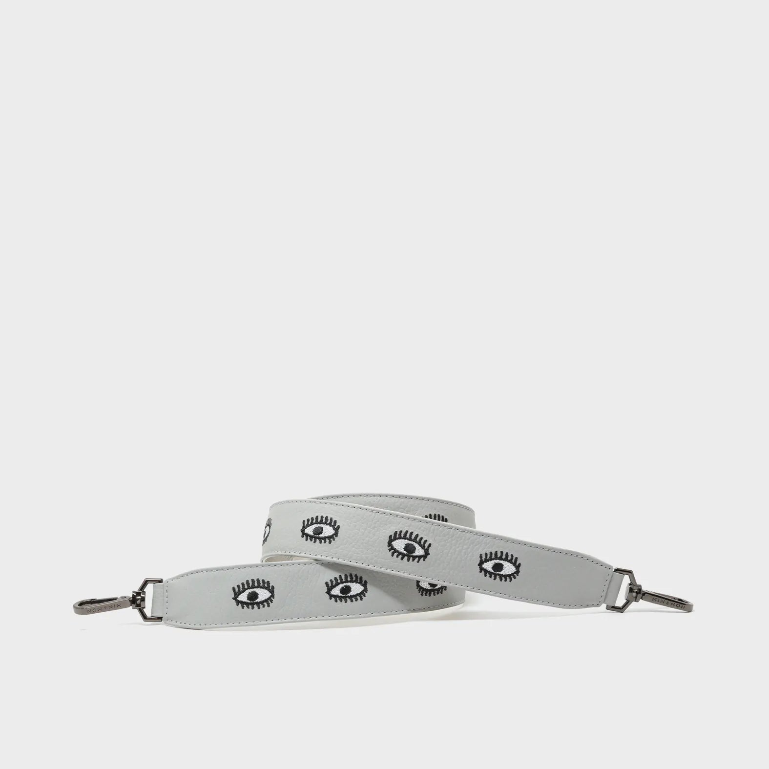 Detachable Moonwalk Gray Leather Shoulder Strap - All Over Eyes Embroidery - Main View