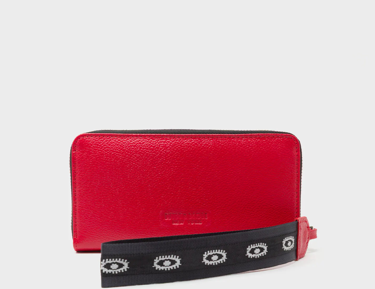 Francis Jester Red Leather Wallet - All Over Eyes Embroidery - Back View