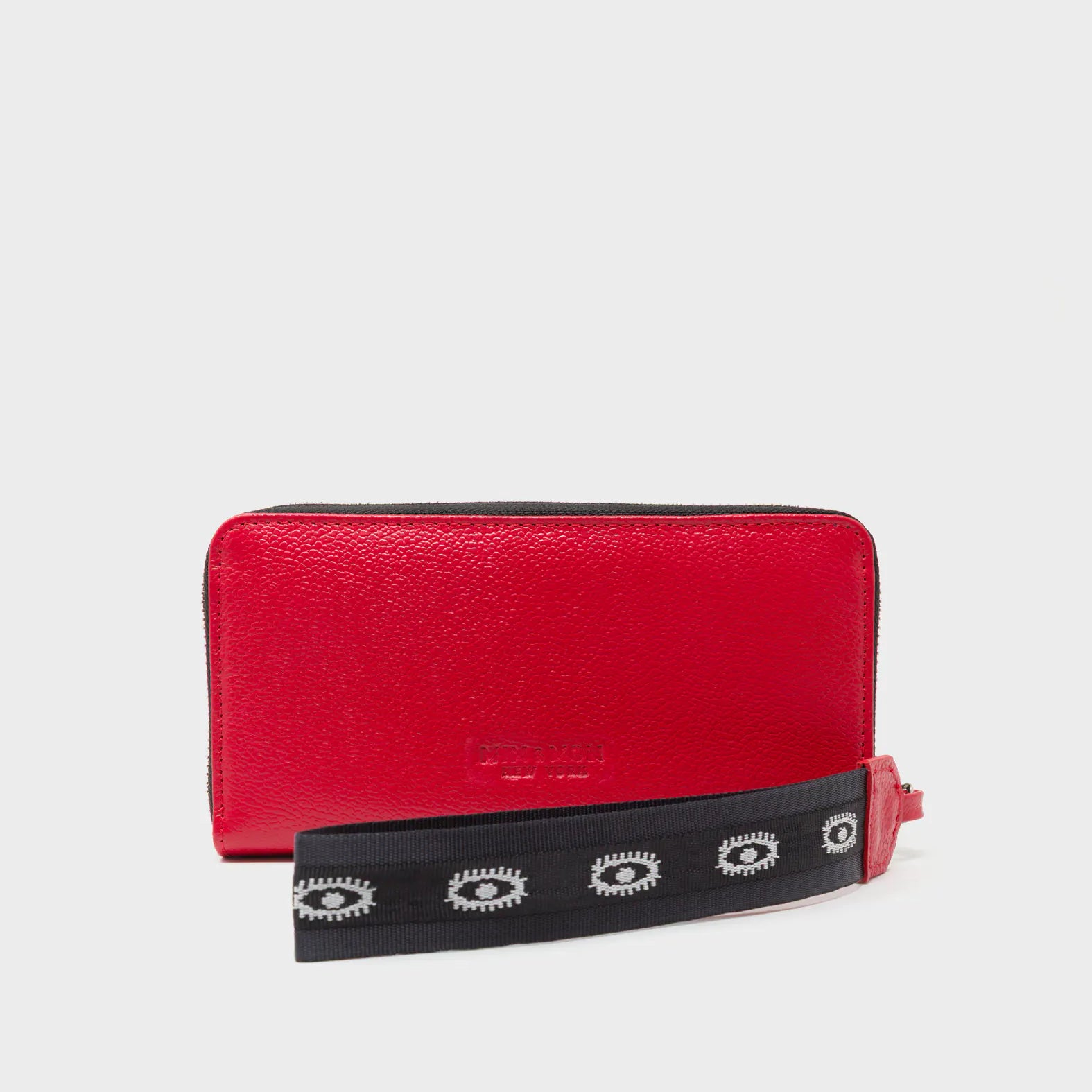 Francis Jester Red Leather Wallet - All Over Eyes Embroidery - Back View