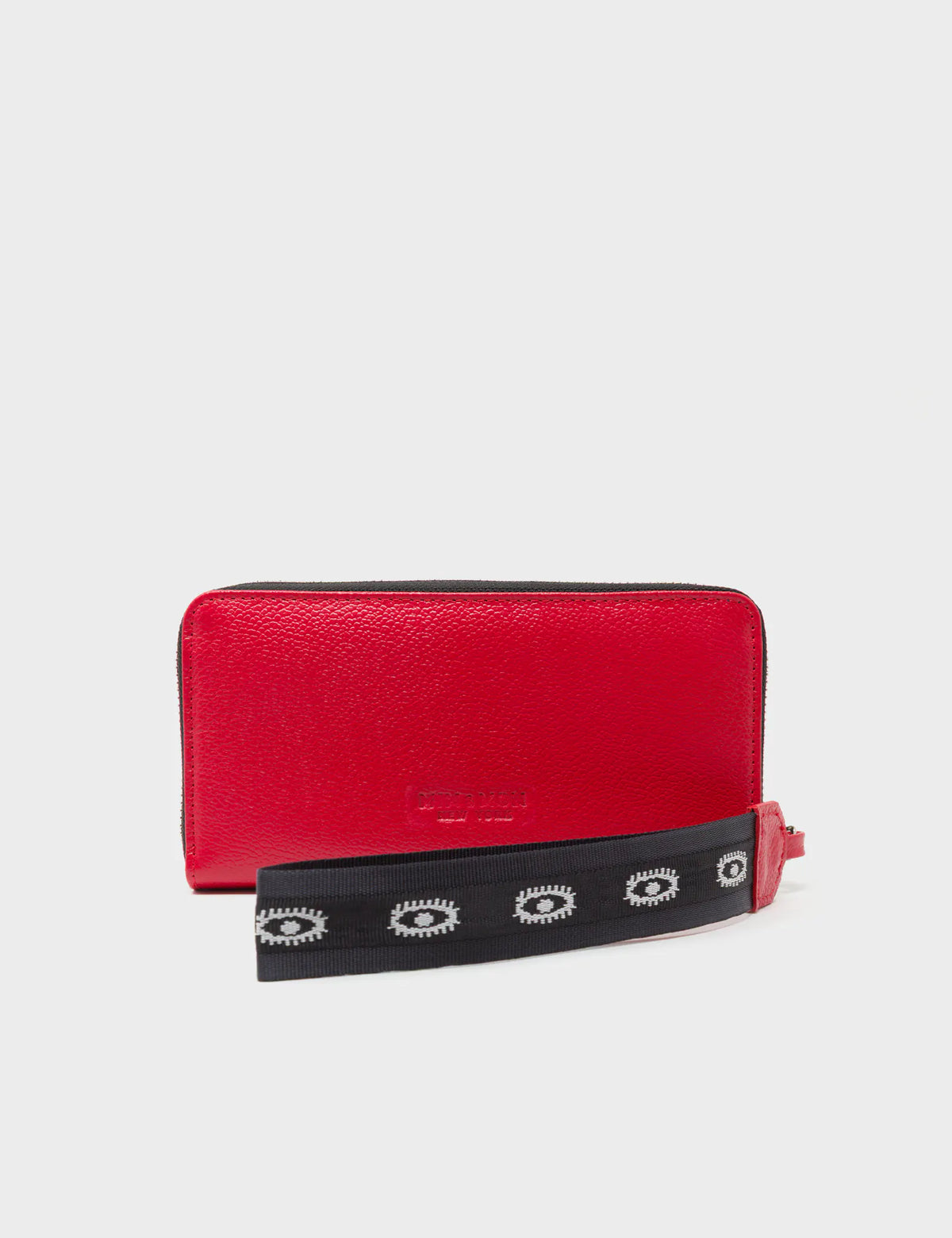 Francis Jester Red Leather Wallet - All Over Eyes Embroidery - Back View