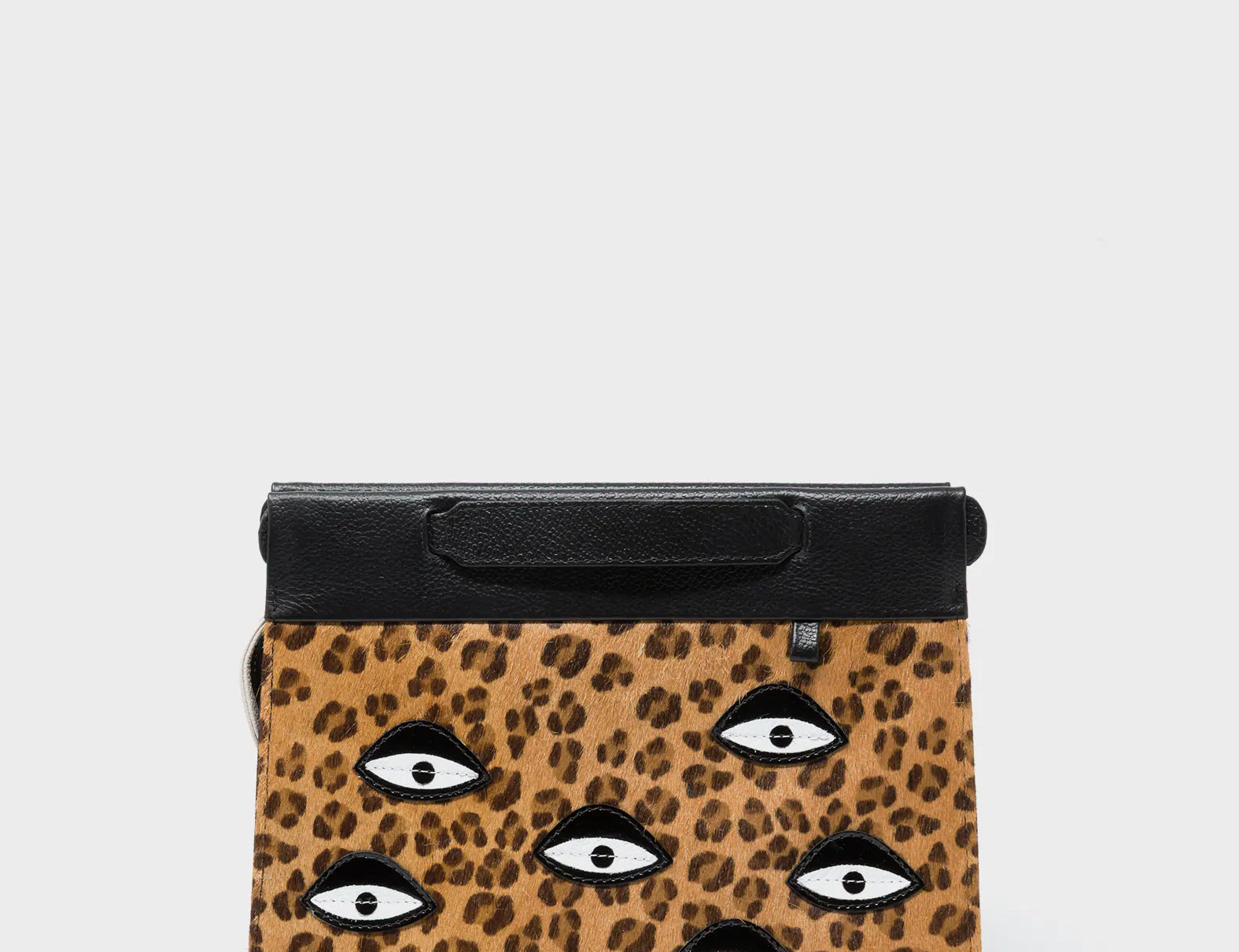 Vali Crossbody Small Animal Print Leather Bag - Eyes Applique Adjustable Handle - Front View