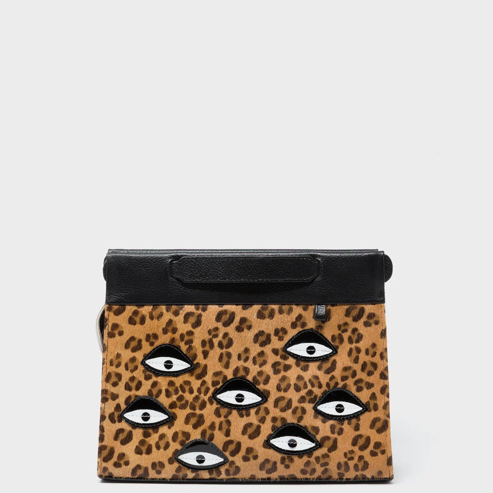 Vali Crossbody Small Animal Print Leather Bag - Eyes Applique Adjustable Handle - Front View