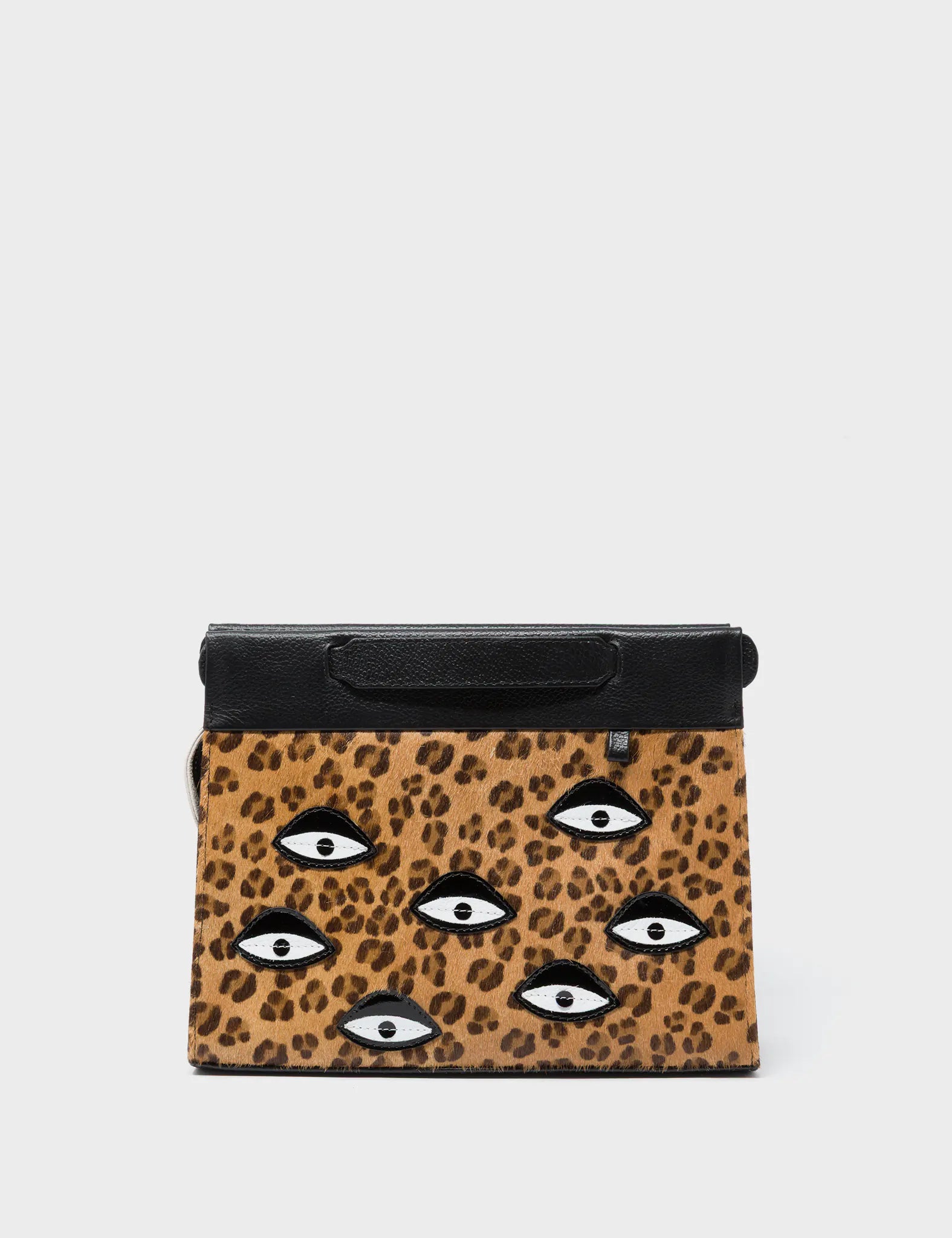 Vali Crossbody Small Animal Print Leather Bag - Eyes Applique Adjustable Handle - Front View