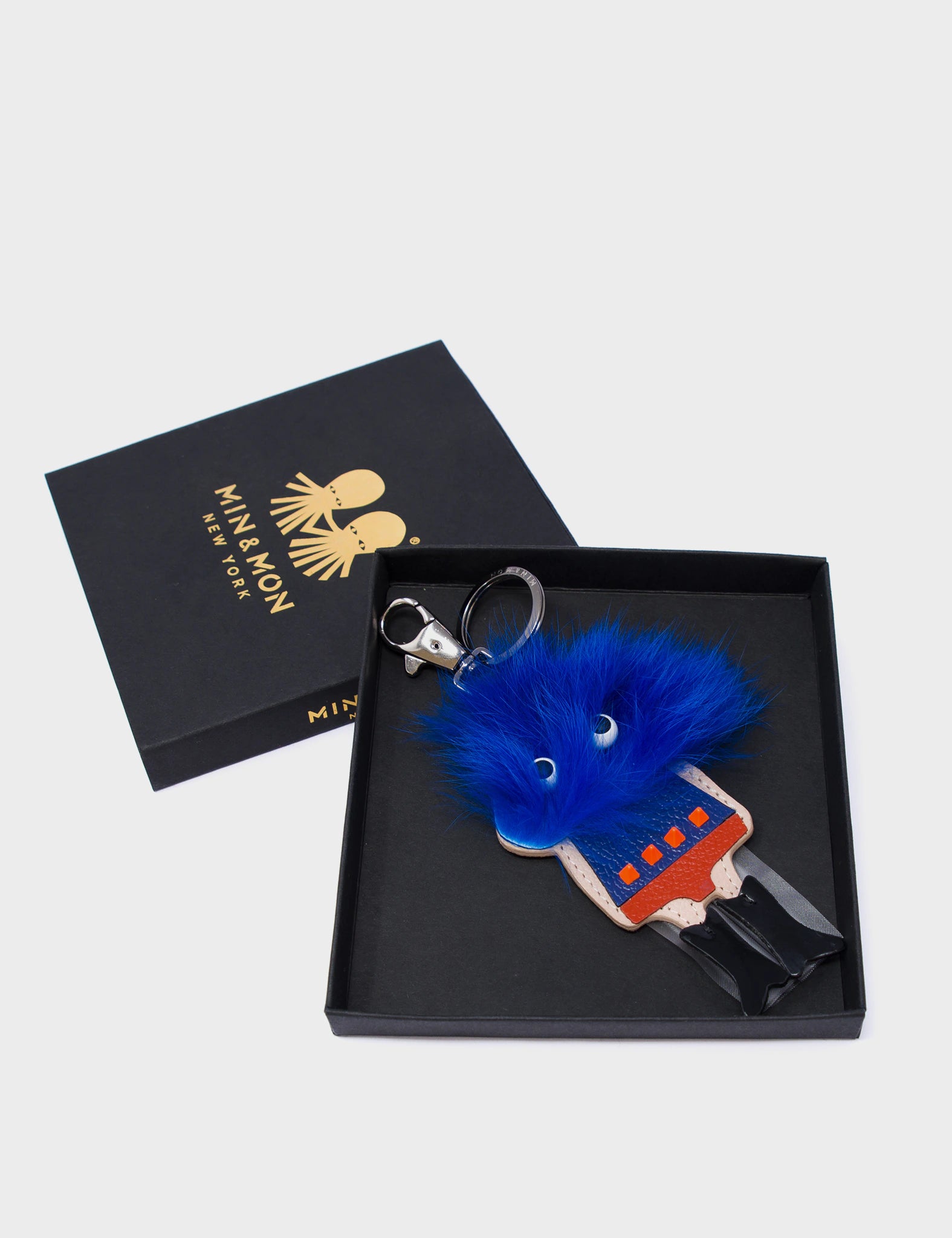 Monster Charm - Royal Blue Fur and Black Leather Boots - Box 