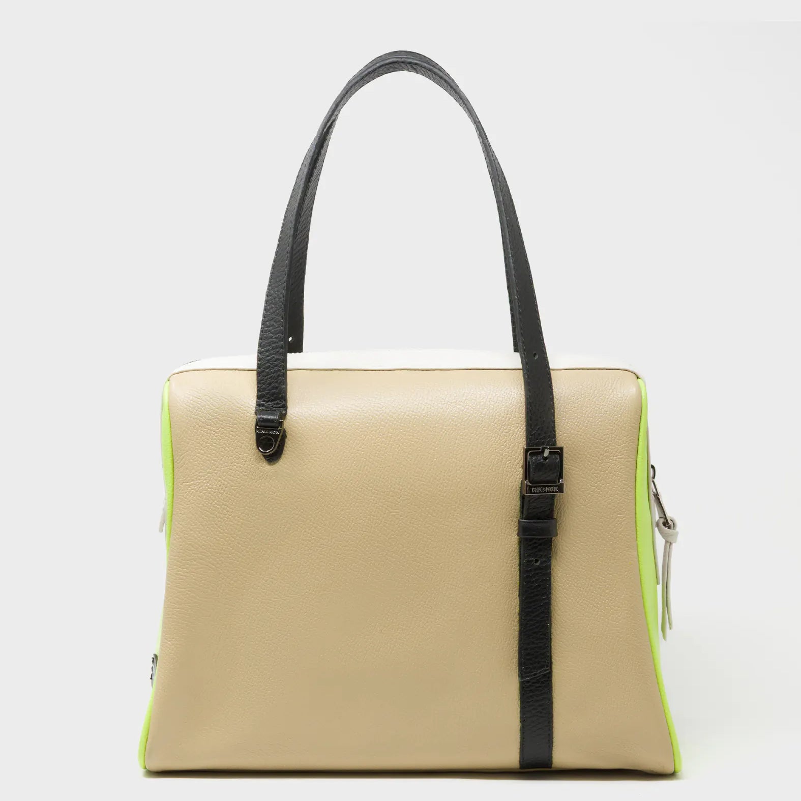 Esther Taos Taupe Satchel Bag - Retro Tiger Design - Back View