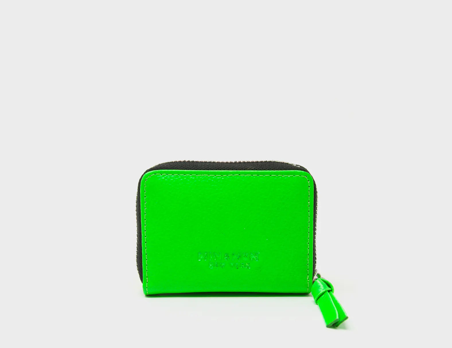 Frodo Neon Green Leather Zip Around Wallet - Eyes Engraved - Back
