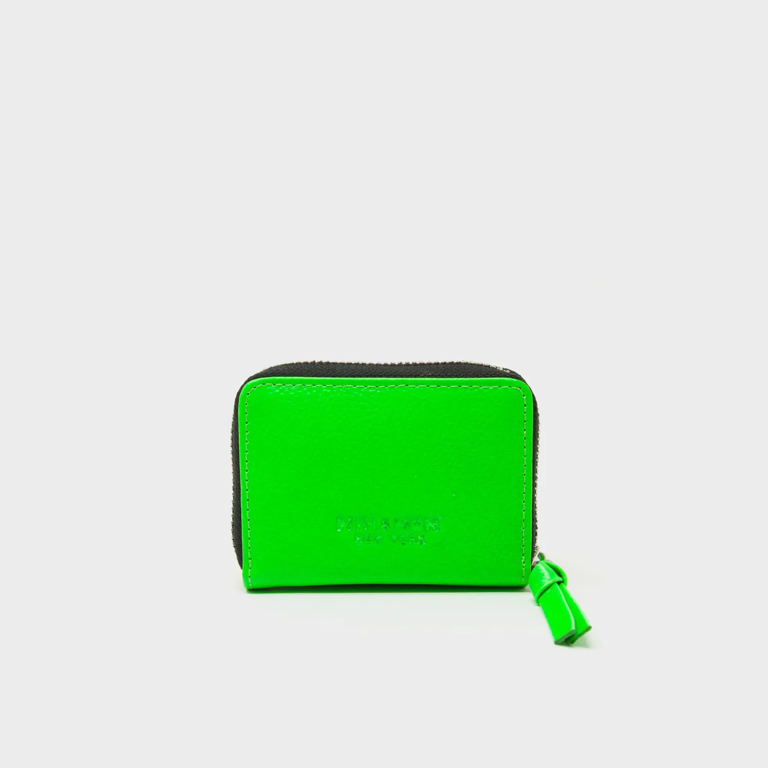 Frodo Neon Green Leather Zip Around Wallet - Eyes Engraved - Back

