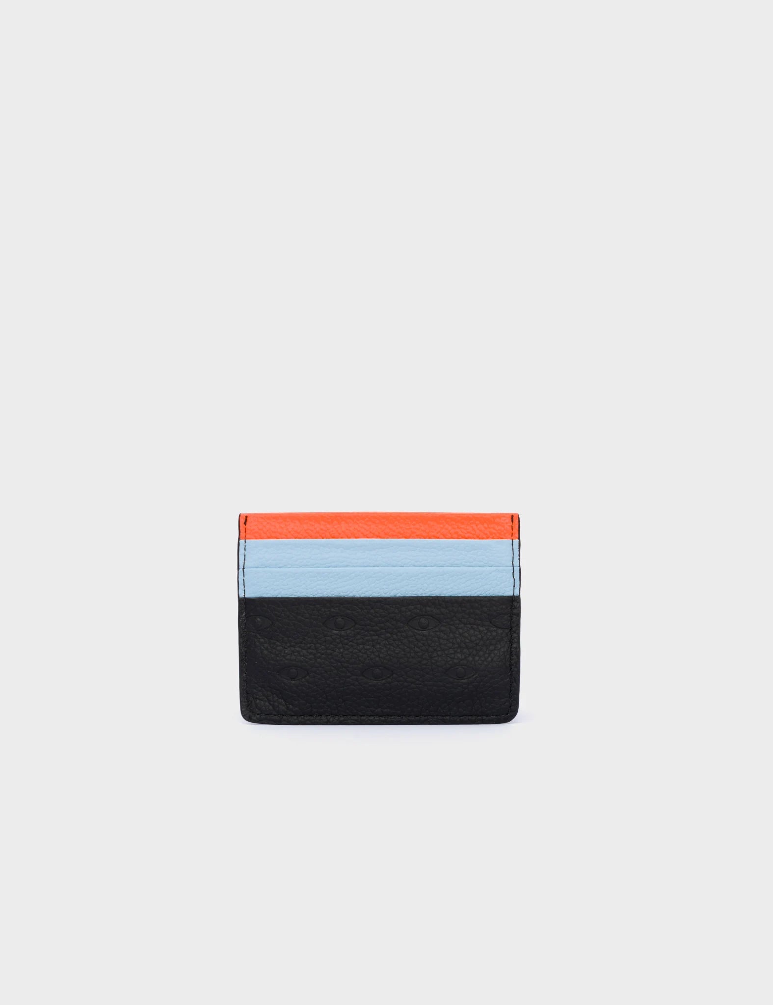 Filium Wallet Black And Neon Orange Leather Cardholder - Eyes Pattern Debossed - Back 