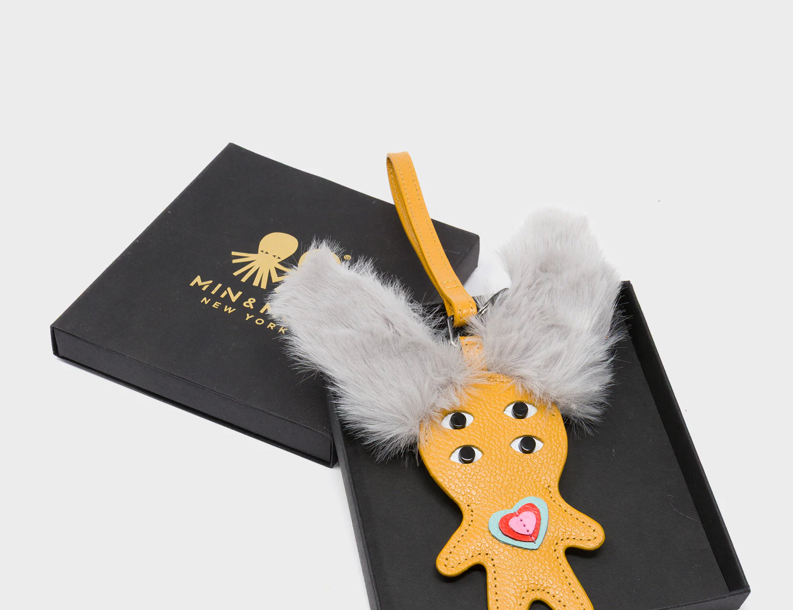 Fluffy Fella Charm - Marigold Leather Bag Charm - Package