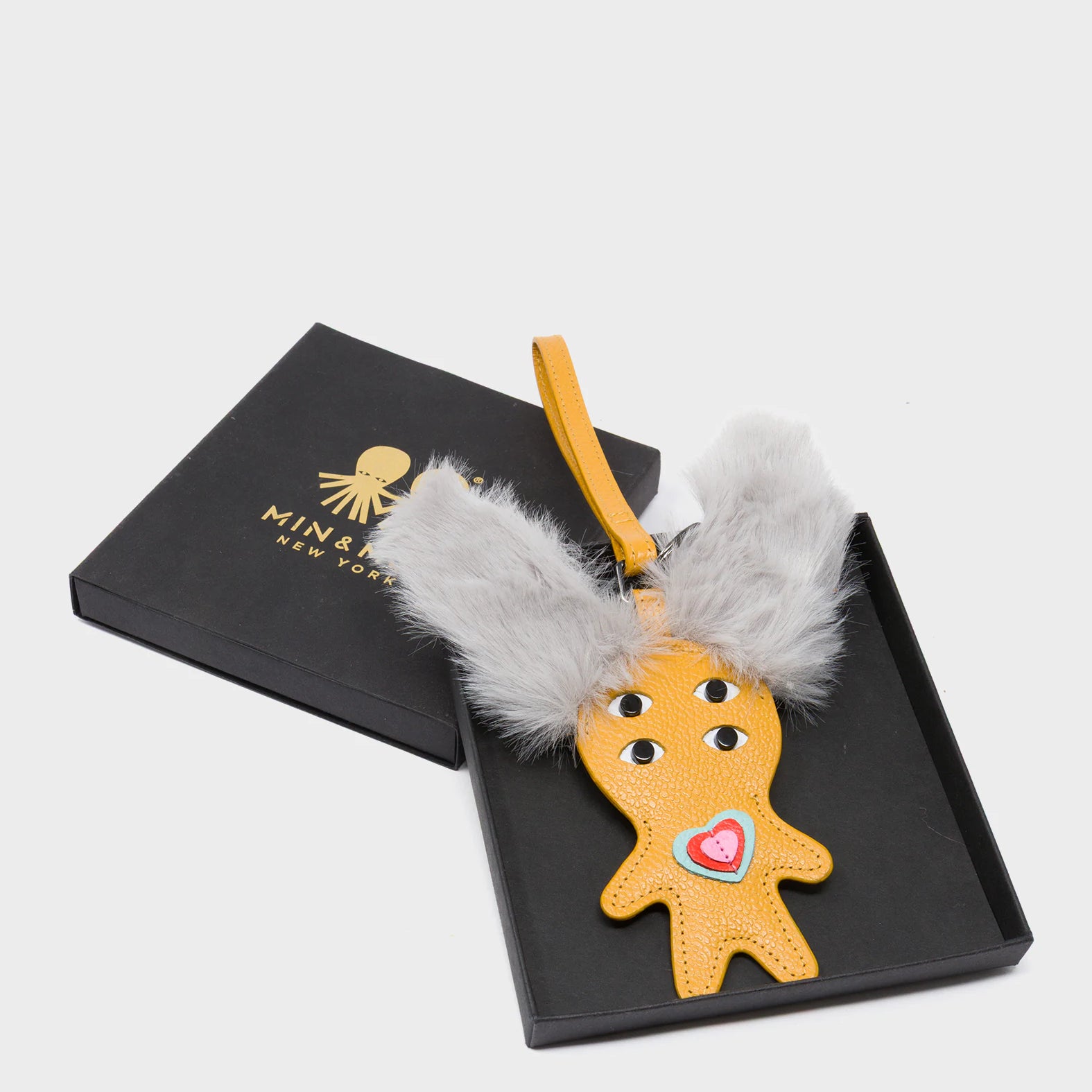 Fluffy Fella Charm - Marigold Leather Bag Charm - Package