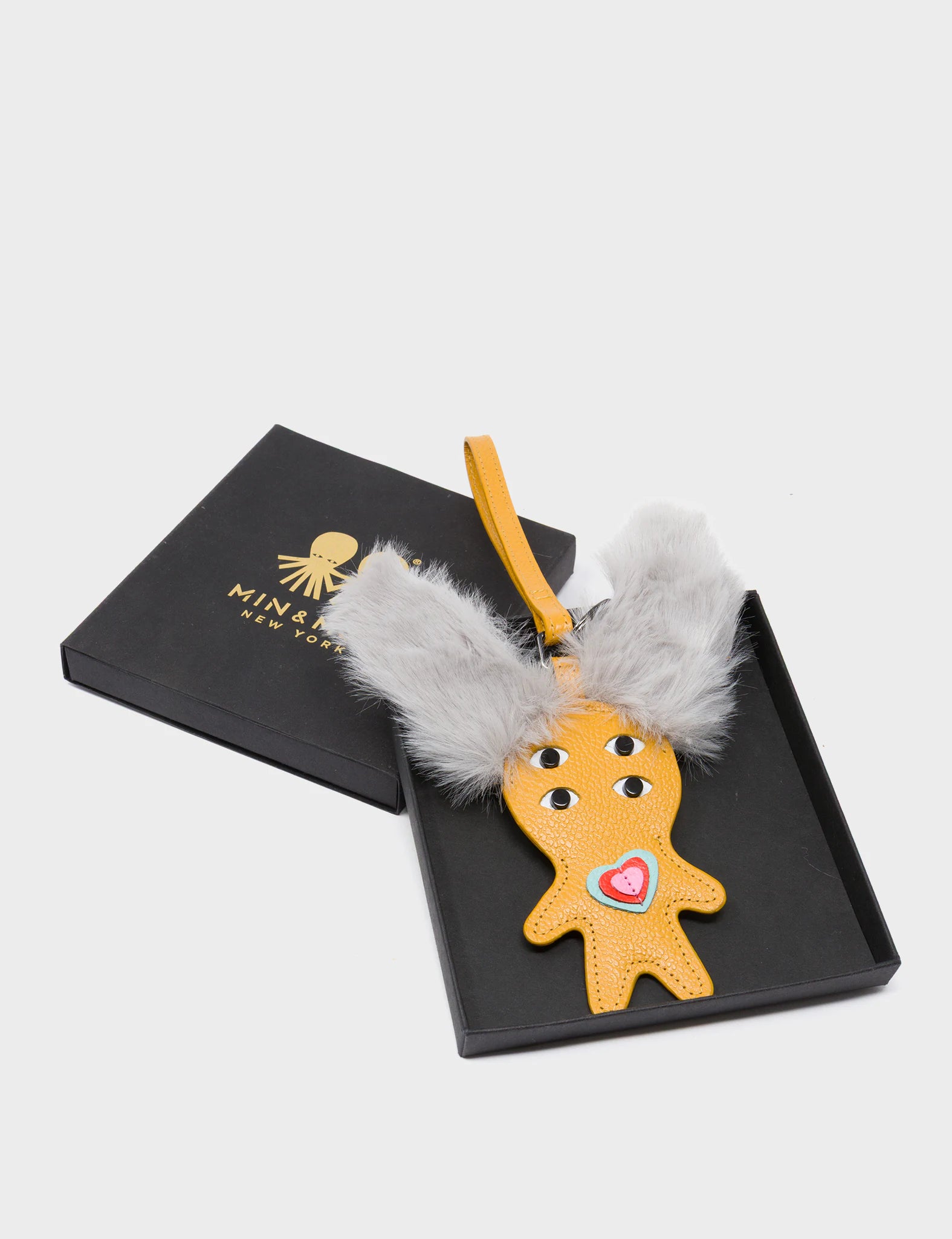 Fluffy Fella Charm - Marigold Leather Bag Charm - Package