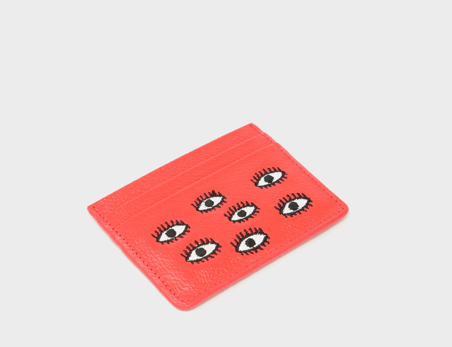 Fiesta Red Leather Cardholder - All Over Eyes Embroidery - Side 