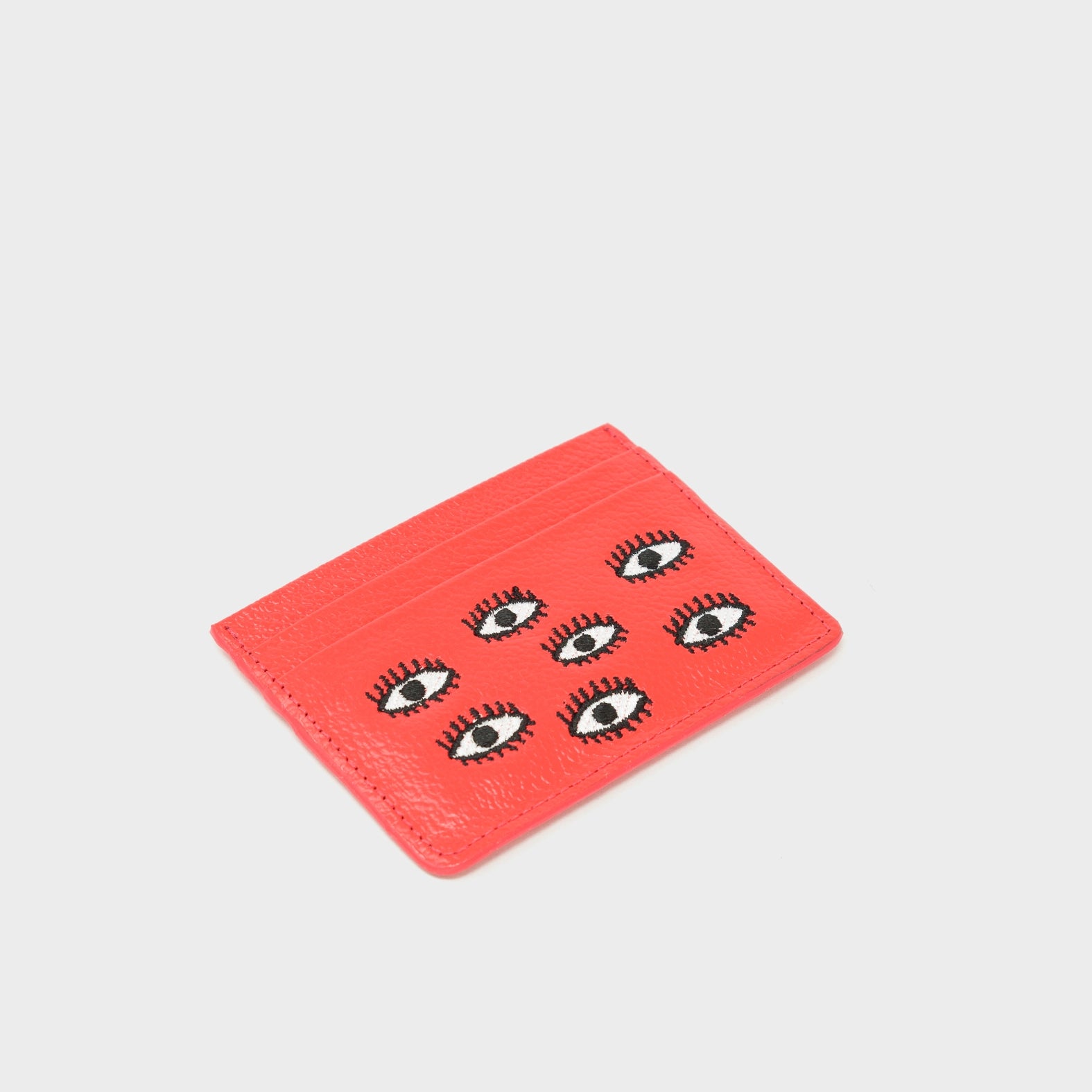 Fiesta Red Leather Cardholder - All Over Eyes Embroidery - Side 