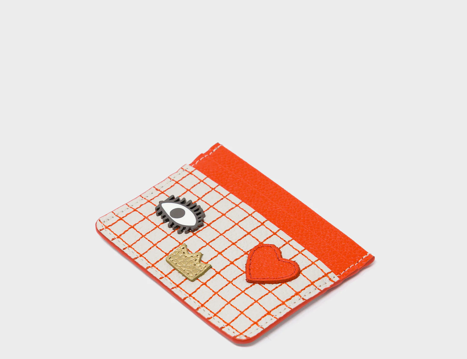 Filium Cream and Fiesta Red Leather Cardholder - Classic Eye and Heart Applique - side