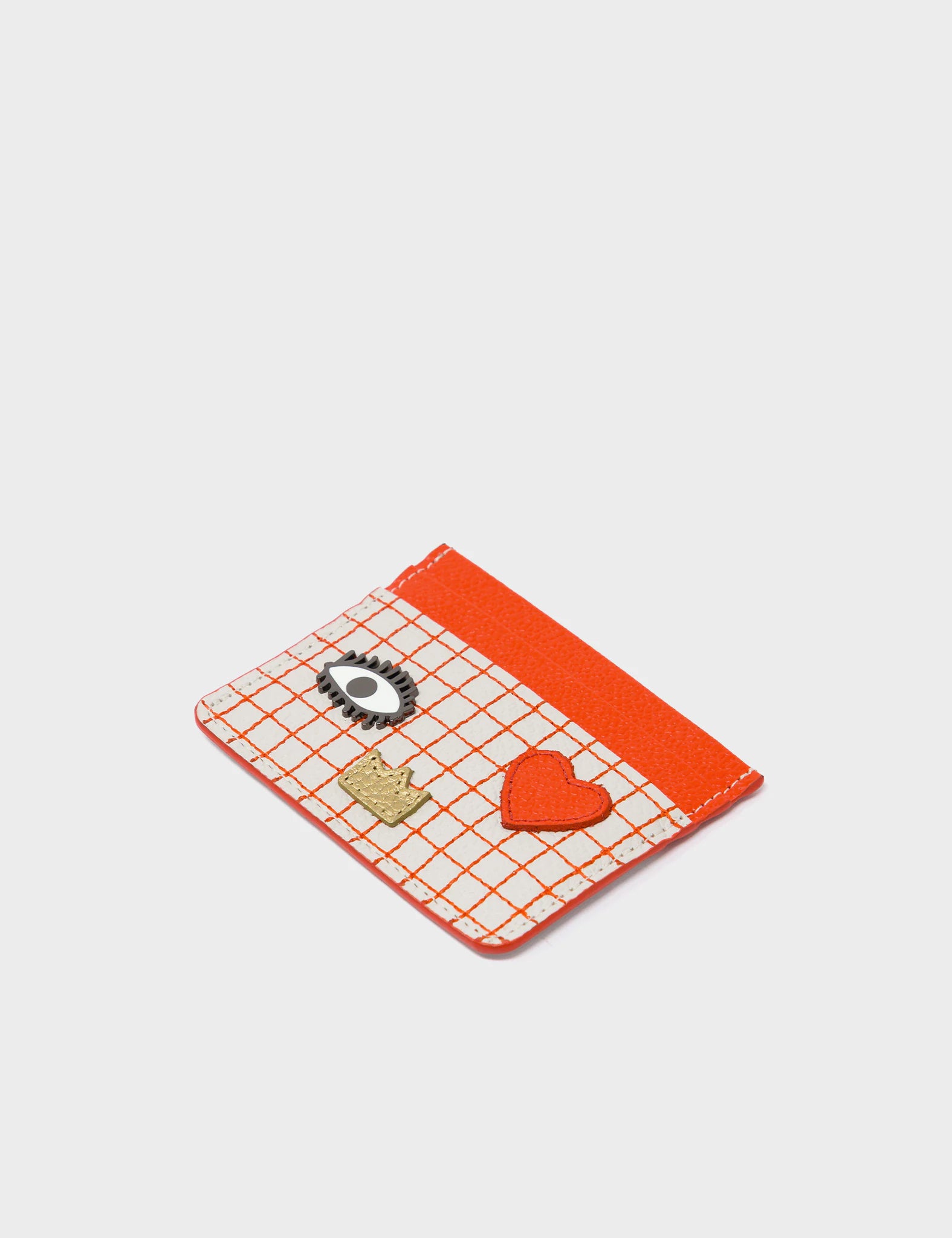 Filium Cream and Fiesta Red Leather Cardholder - Classic Eye and Heart Applique - side