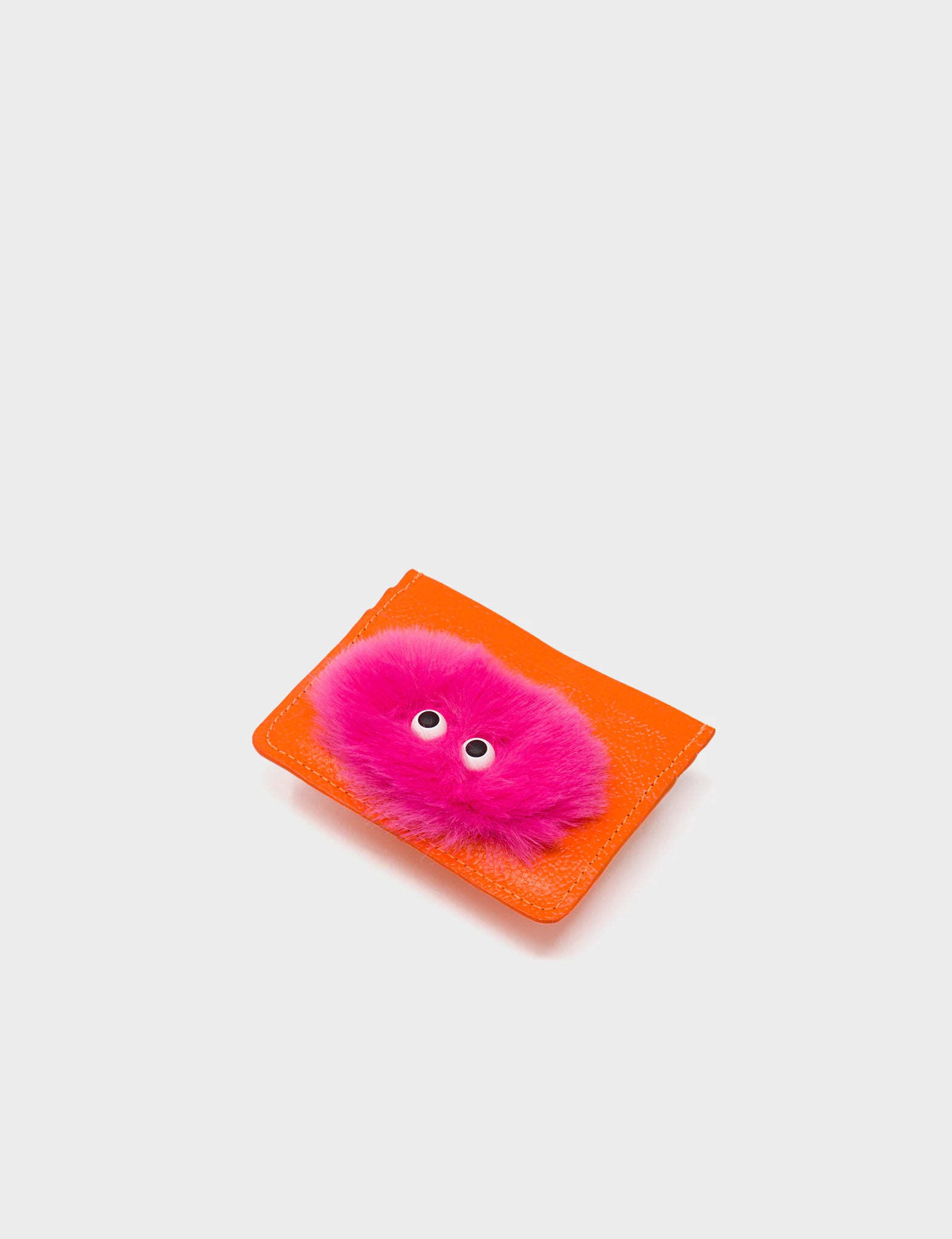 Filium Vermillion Leather Cardholder - Fuzzy Monster Applique - Side
