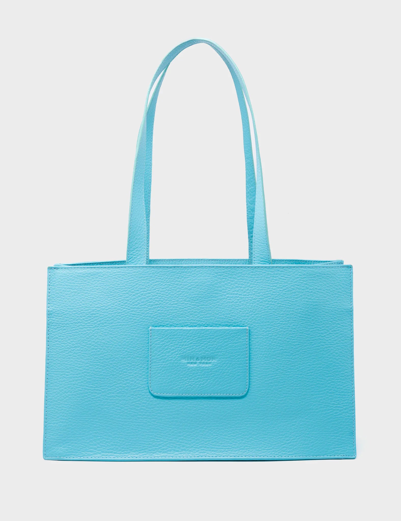 Marko Small Cyan Leather Tote Bag - Urban Doodles Applique - Back view