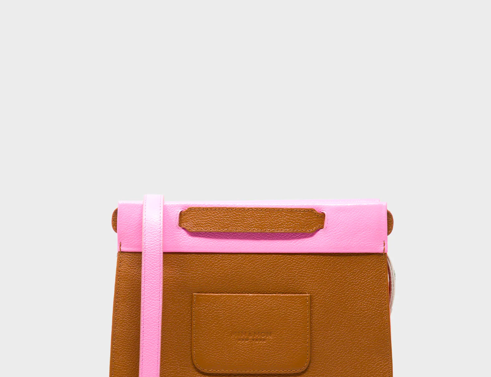 Vali Crossbody Small Bubblegum Pink And Neon Orange Leather Bag - Eyes Applique Adjustable Handle - Back View