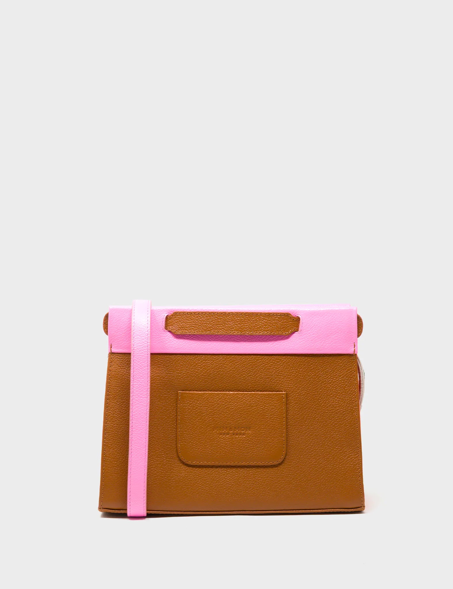 Vali Crossbody Small Bubblegum Pink And Neon Orange Leather Bag - Eyes Applique Adjustable Handle - Back View