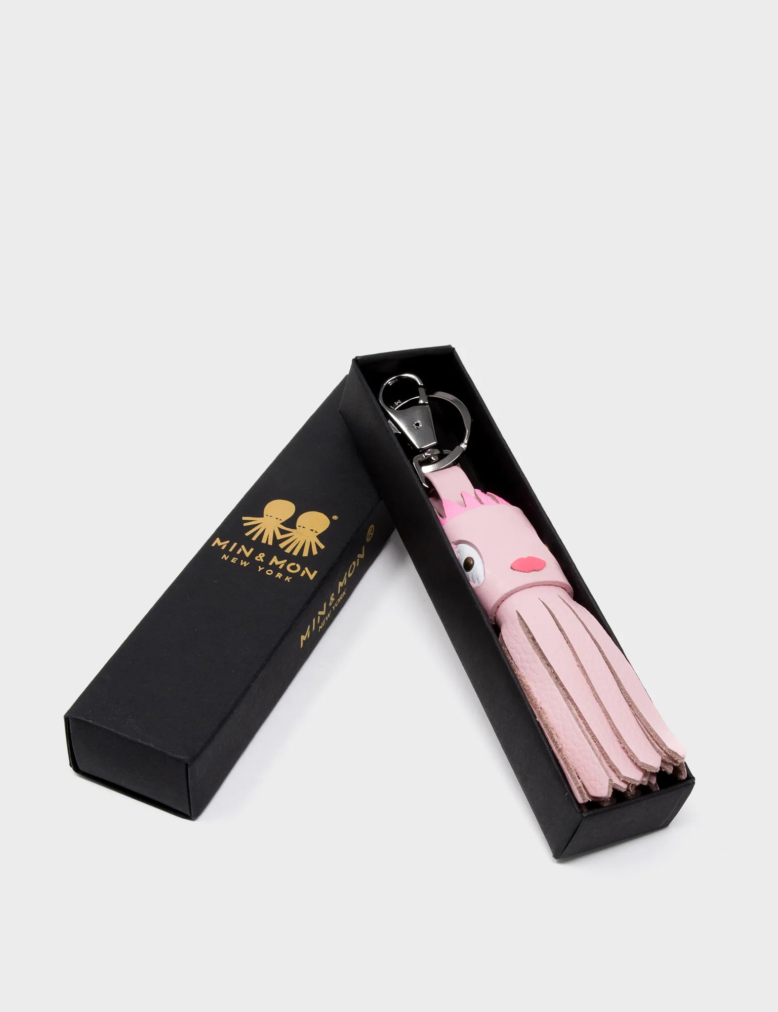 Calamari Charm - Parfait Pink Leather Keychain Squid - Box