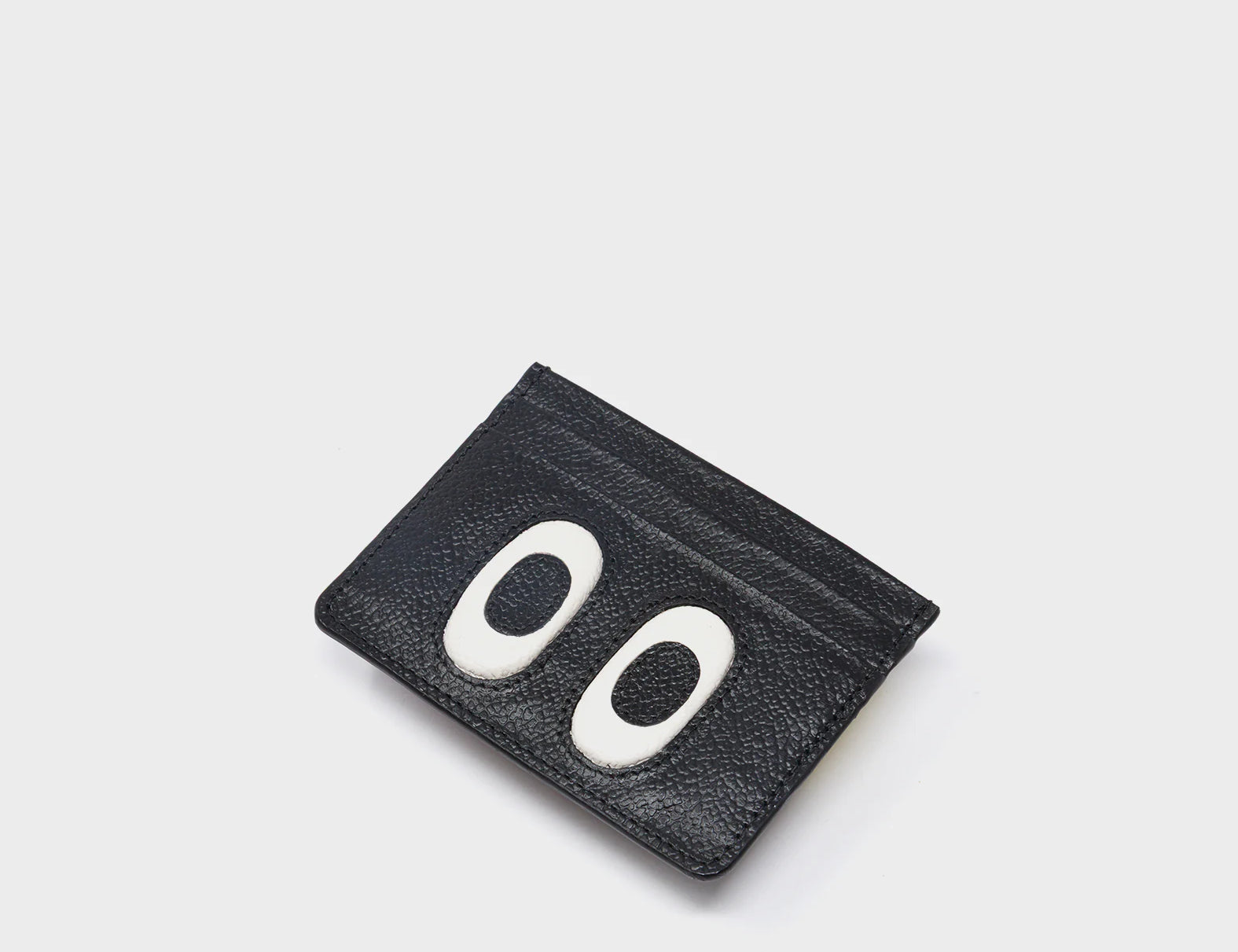 Filium Black Leather Cardholder - Funny Eyes Engraved - Side View