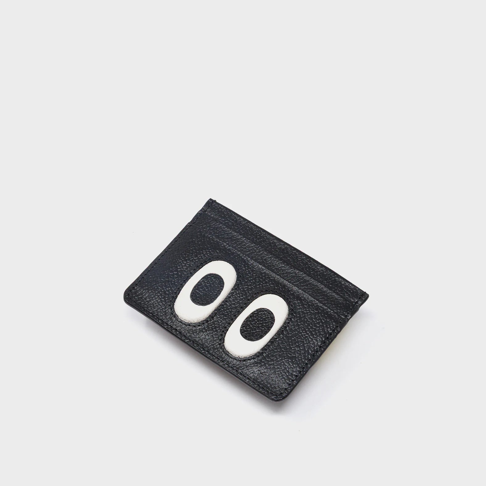 Filium Black Leather Cardholder - Funny Eyes Engraved - Side View