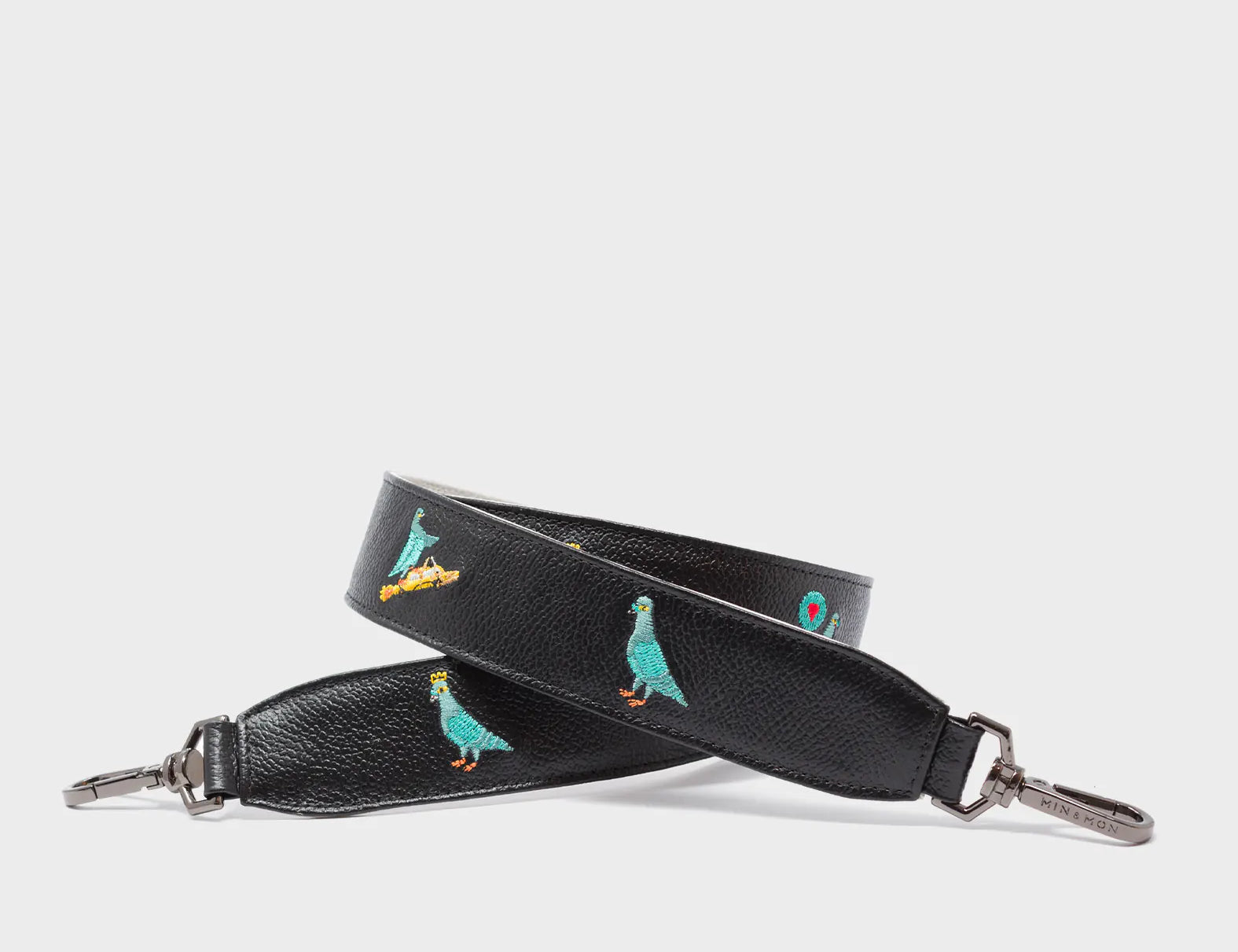 Detachable Black Leather Shoulder Strap - Pigeonzilla Embroidery - Main View