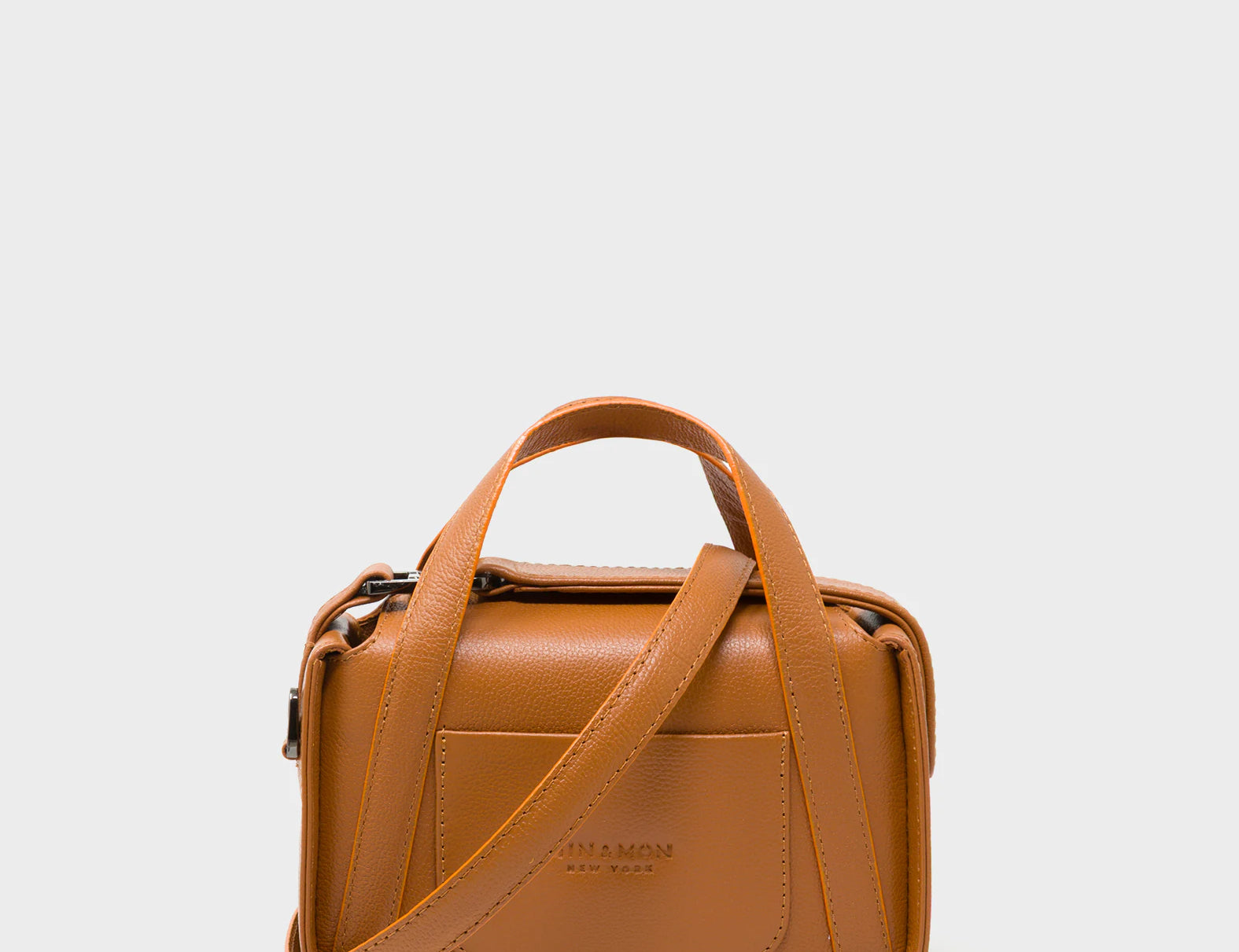 Benji Micro Crossbody Caramel Leather Bag - Eyes Engraved - Back