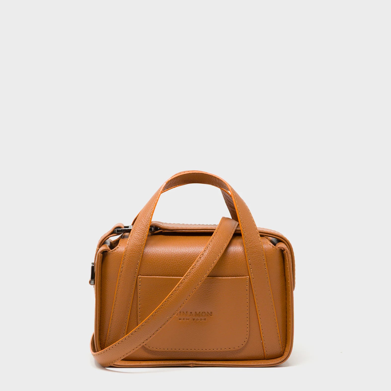 Benji Micro Crossbody Caramel Leather Bag - Eyes Engraved - Back