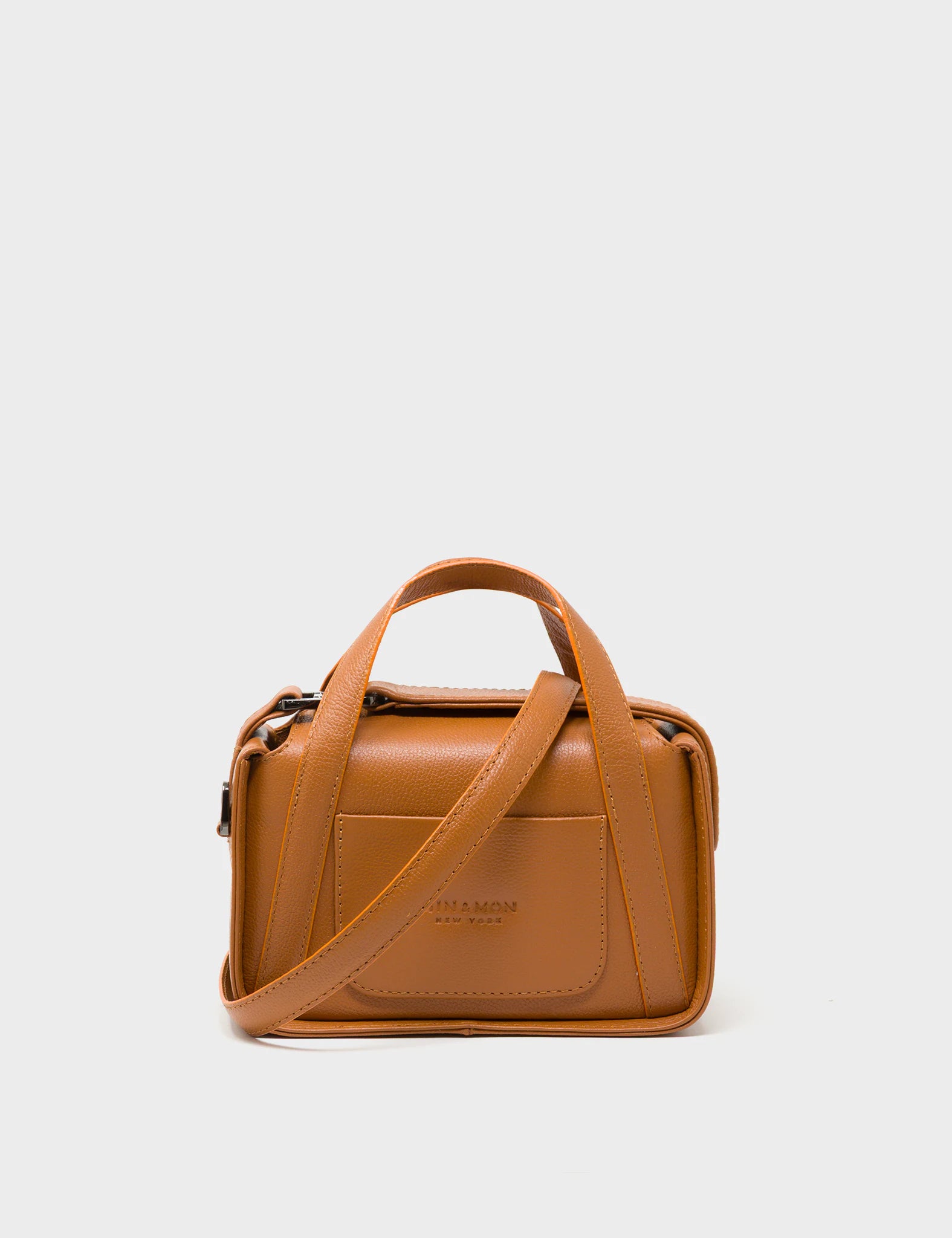Benji Micro Crossbody Caramel Leather Bag - Eyes Engraved - Back